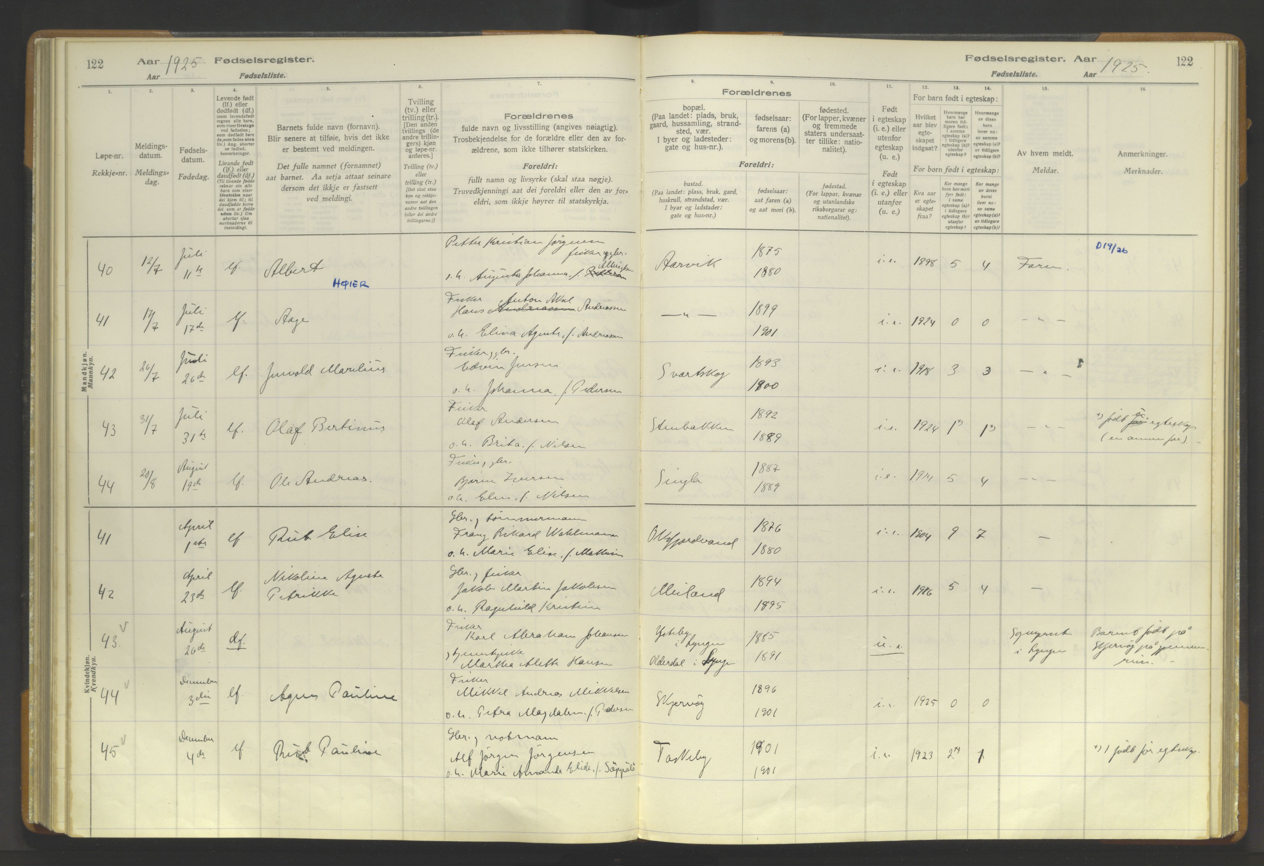 Skjervøy sokneprestkontor, AV/SATØ-S-1300/I/Ia/L0056: Fødselsregister nr. 56, 1916-1932, s. 122