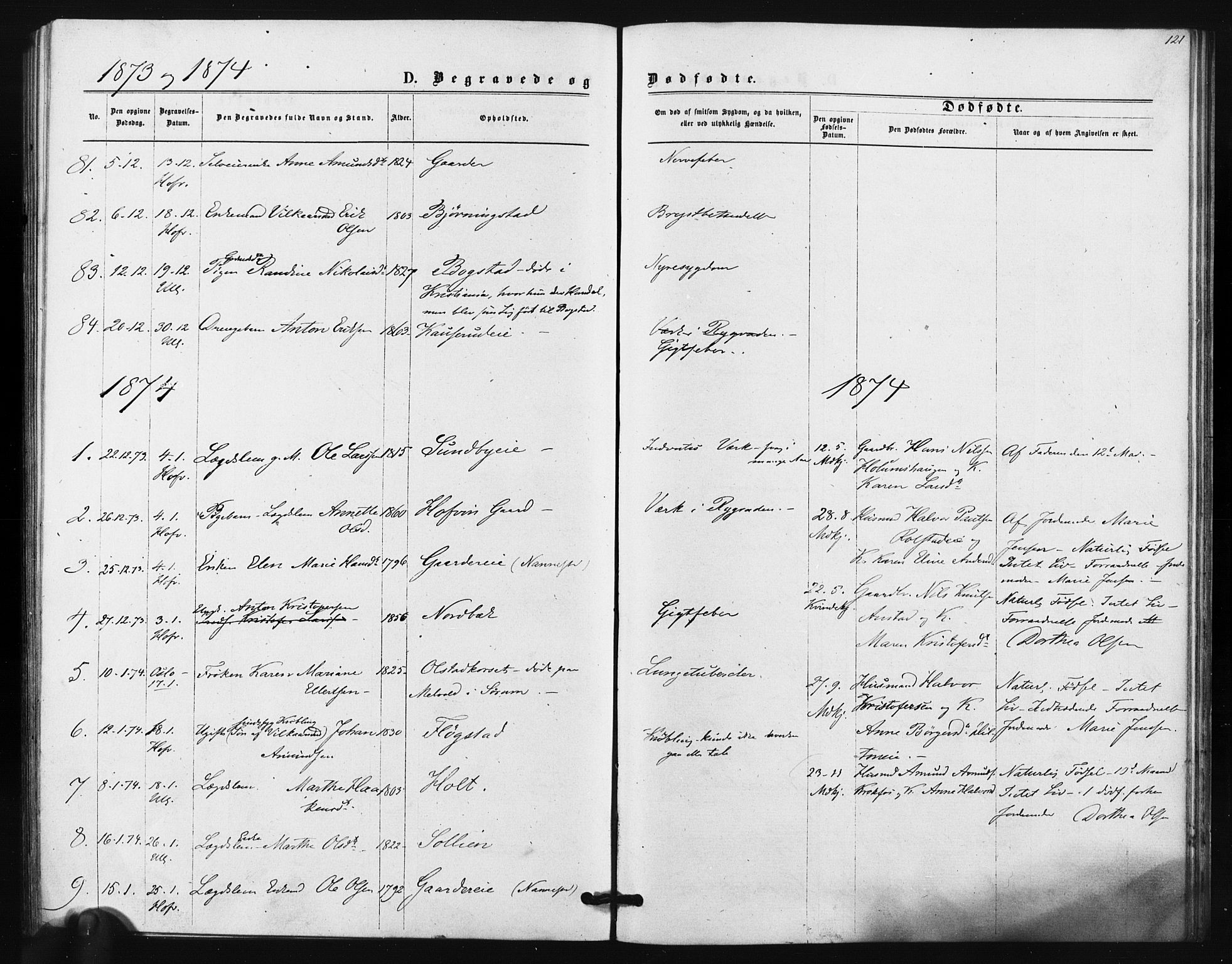 Ullensaker prestekontor Kirkebøker, SAO/A-10236a/F/Fa/L0017: Ministerialbok nr. I 17, 1871-1875, s. 121