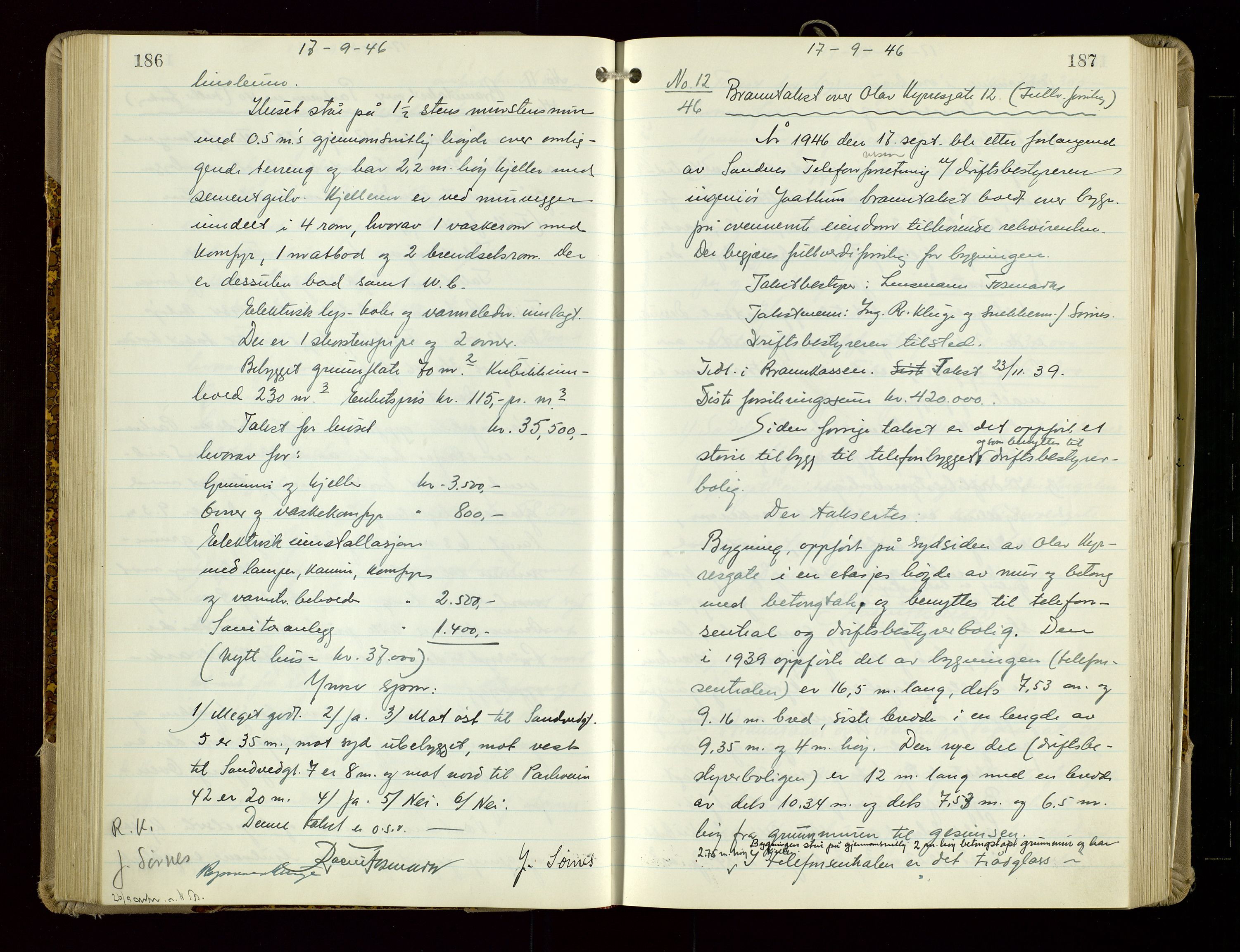 Sandnes lensmannskontor, AV/SAST-A-100167/Goa/L0006: "Brandtakstprotokol", 1943-1954, s. 186-187