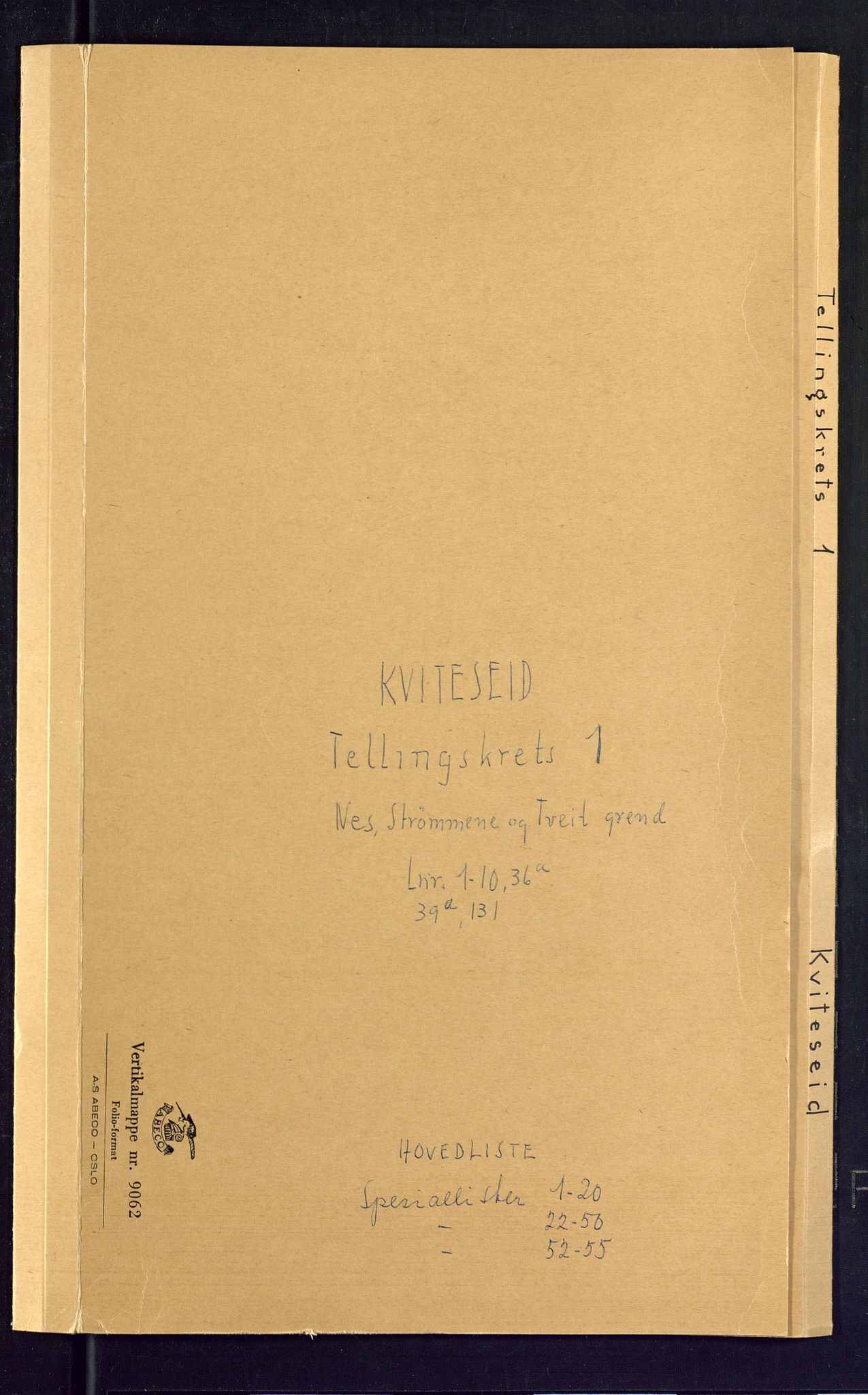 SAKO, Folketelling 1875 for 0829P Kviteseid prestegjeld, 1875, s. 1