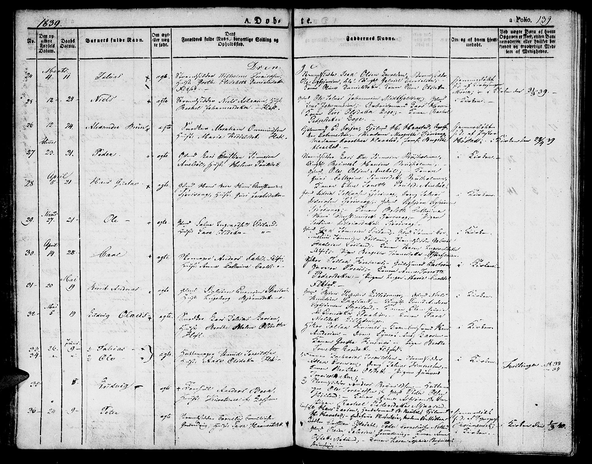 Flekkefjord sokneprestkontor, AV/SAK-1111-0012/F/Fb/Fbc/L0004: Klokkerbok nr. B 4, 1827-1846, s. 139