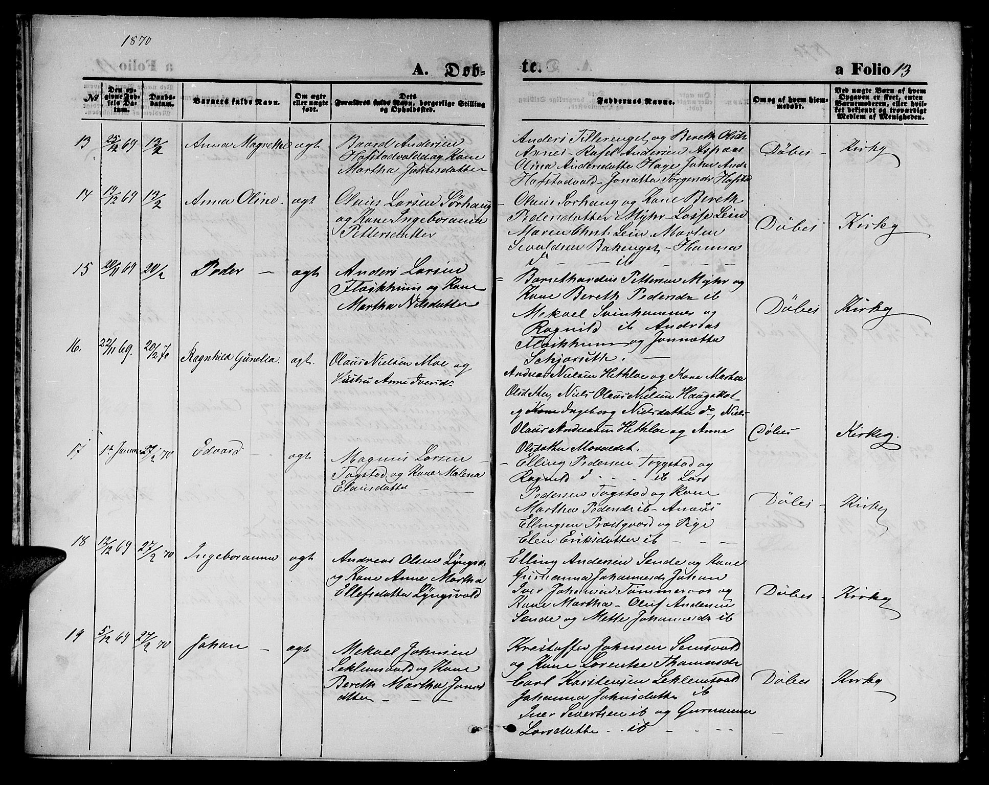 Ministerialprotokoller, klokkerbøker og fødselsregistre - Nord-Trøndelag, SAT/A-1458/723/L0255: Klokkerbok nr. 723C03, 1869-1879, s. 13