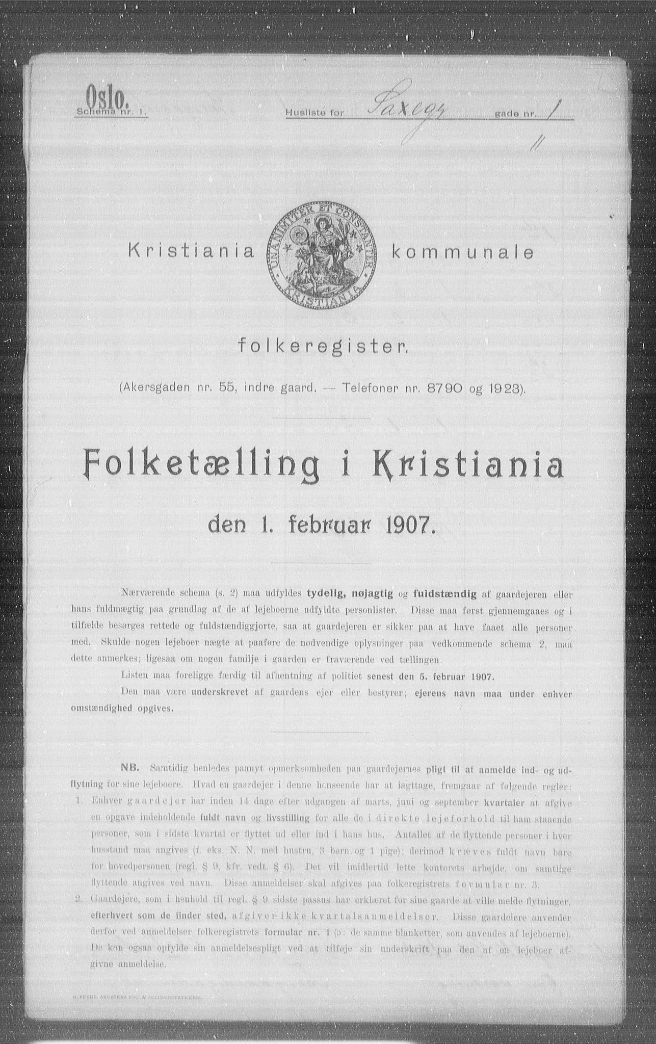 OBA, Kommunal folketelling 1.2.1907 for Kristiania kjøpstad, 1907, s. 45673