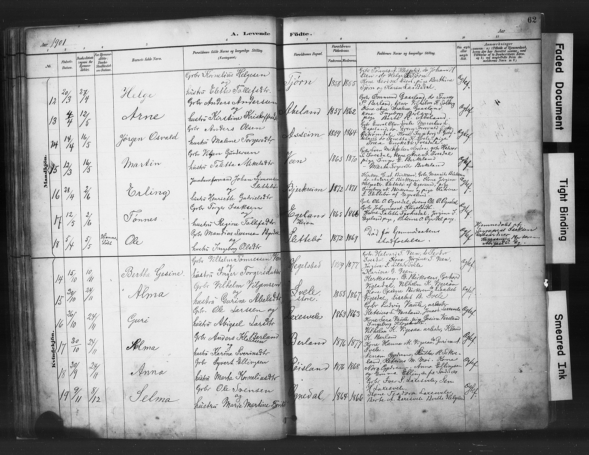 Helleland sokneprestkontor, AV/SAST-A-101810: Klokkerbok nr. B 5, 1887-1908, s. 62