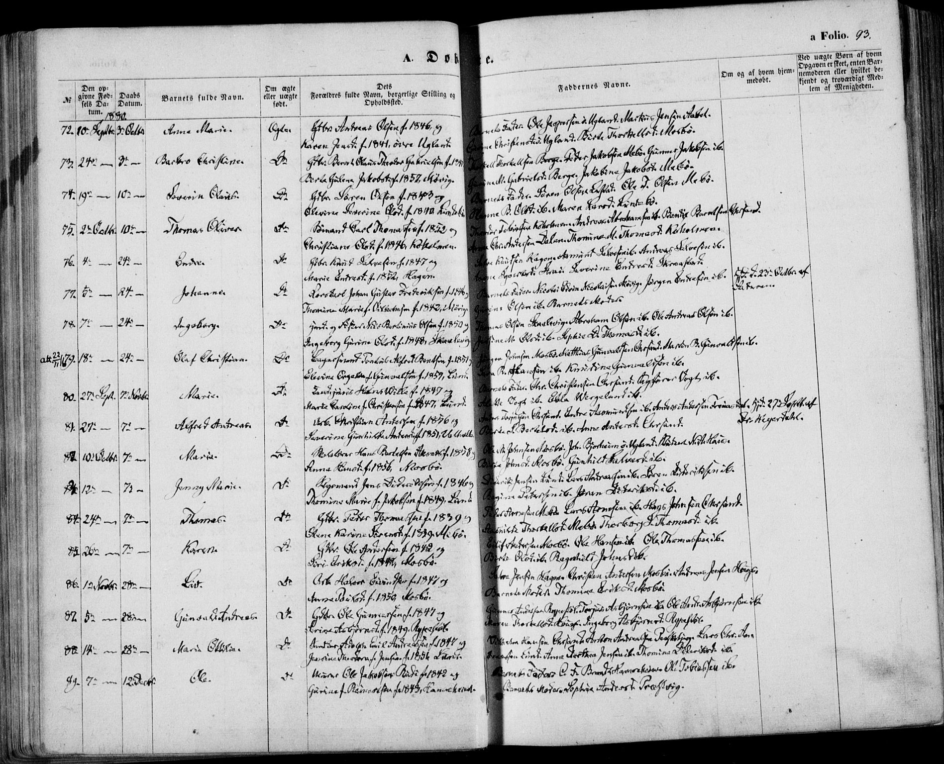Oddernes sokneprestkontor, AV/SAK-1111-0033/F/Fa/Faa/L0008: Ministerialbok nr. A 8, 1864-1880, s. 93