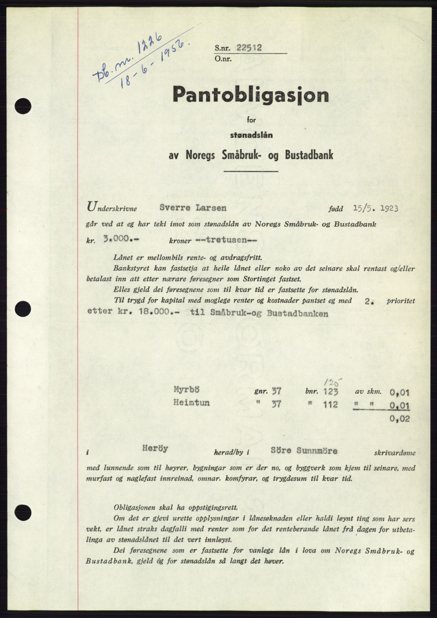 Søre Sunnmøre sorenskriveri, SAT/A-4122/1/2/2C/L0128: Pantebok nr. 16B, 1956-1956, Dagboknr: 1226/1956