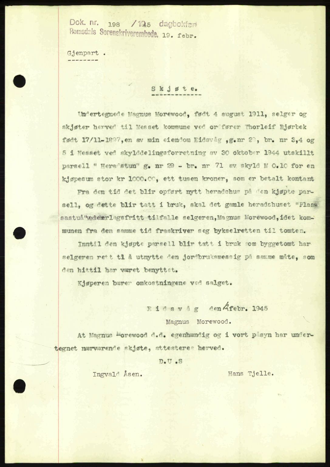 Romsdal sorenskriveri, SAT/A-4149/1/2/2C: Pantebok nr. A17, 1944-1945, Dagboknr: 198/1945