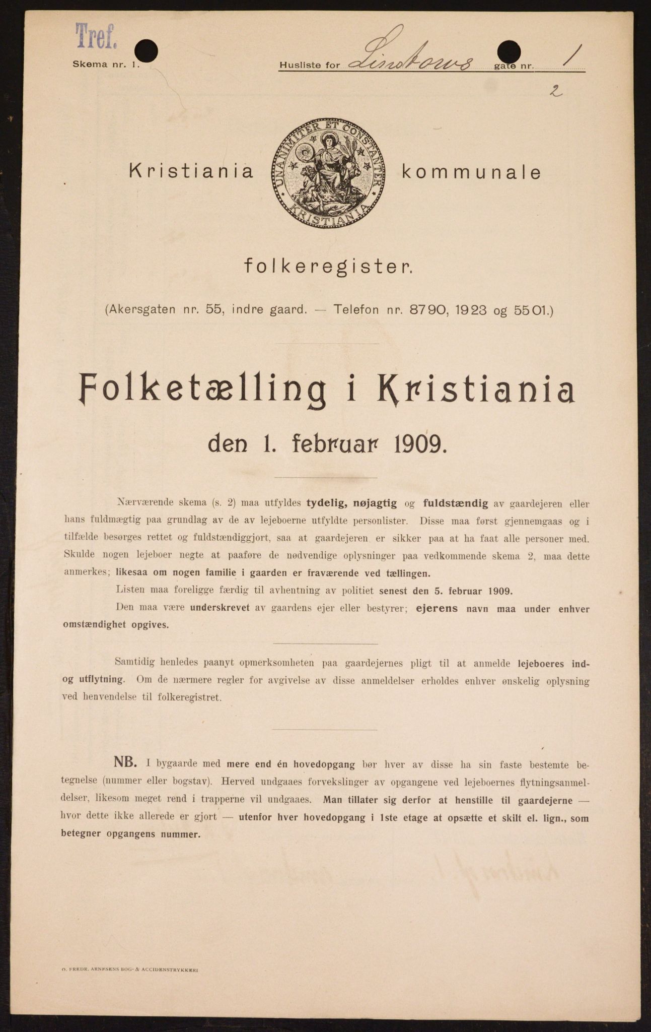 OBA, Kommunal folketelling 1.2.1909 for Kristiania kjøpstad, 1909, s. 52599