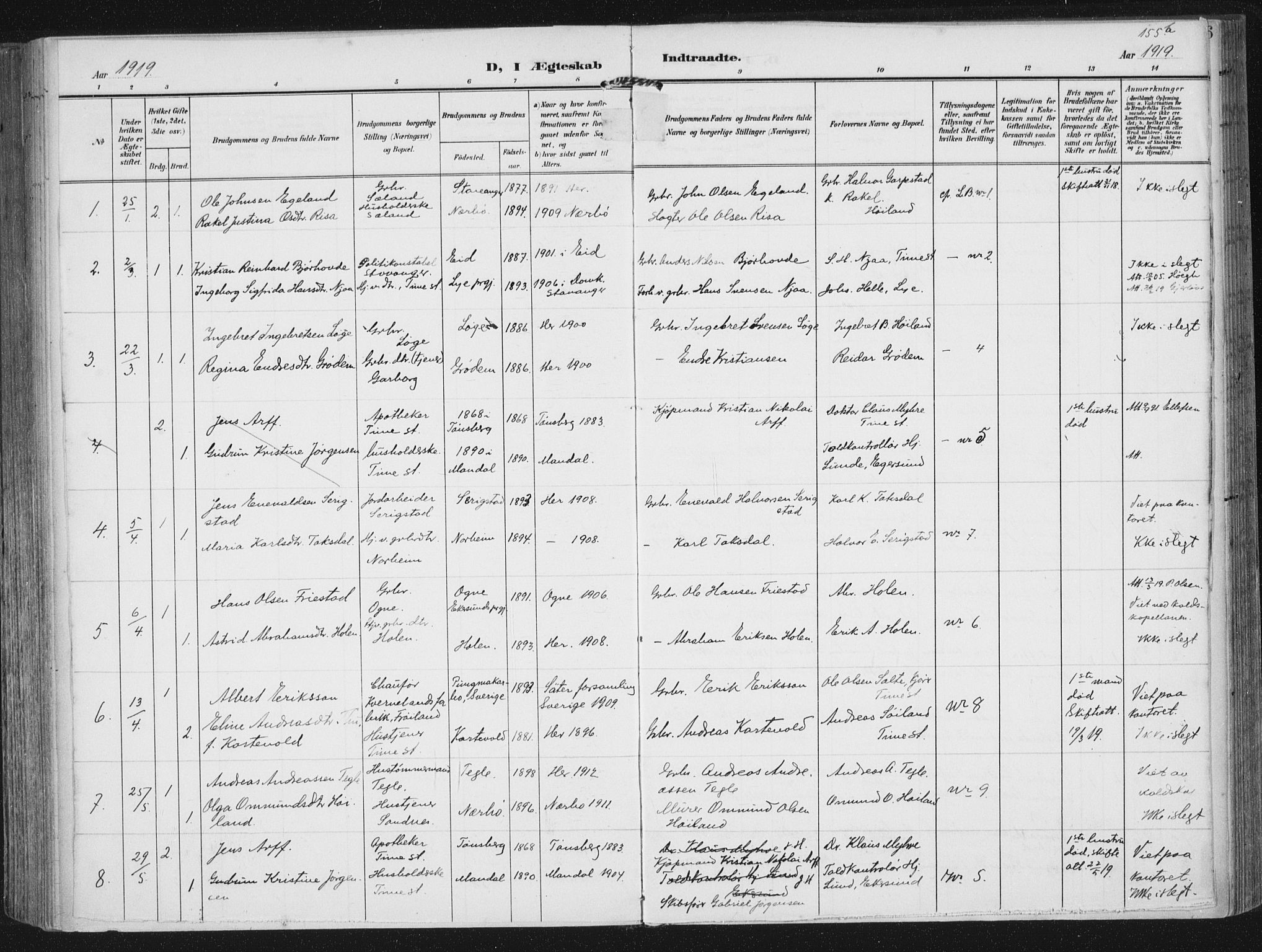 Lye sokneprestkontor, SAST/A-101794/002/A/L0001: Ministerialbok nr. A 12, 1904-1920, s. 155