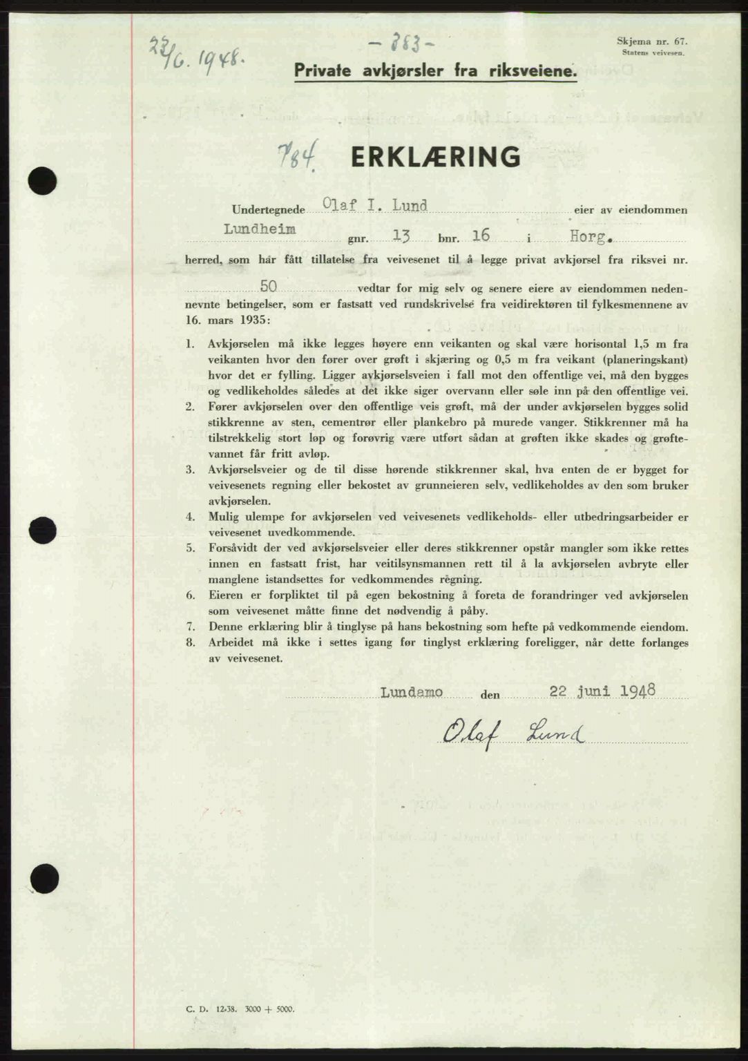 Gauldal sorenskriveri, SAT/A-0014/1/2/2C: Pantebok nr. A6, 1948-1948, Dagboknr: 784/1948
