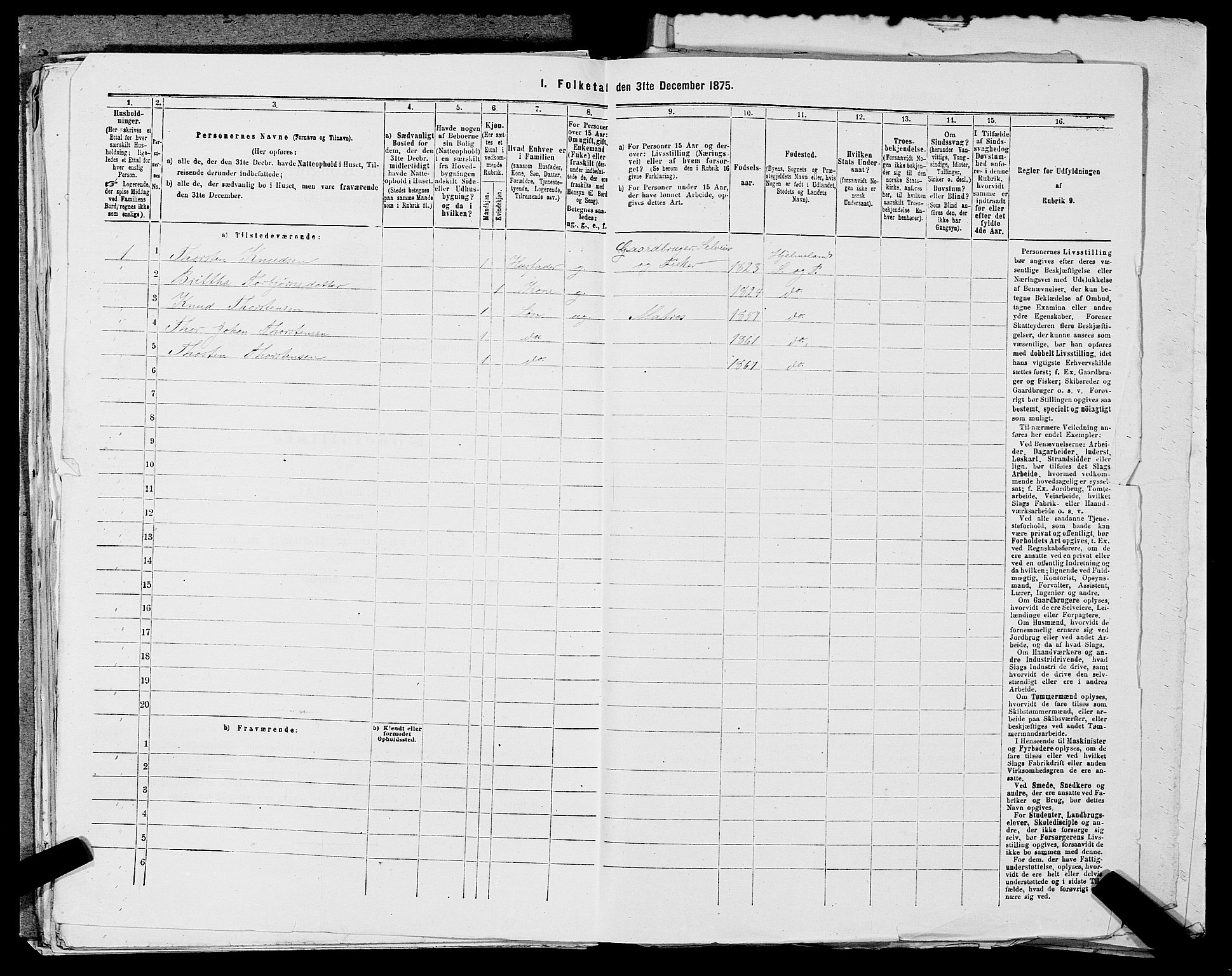 SAST, Folketelling 1875 for 1133P Hjelmeland prestegjeld, 1875, s. 196