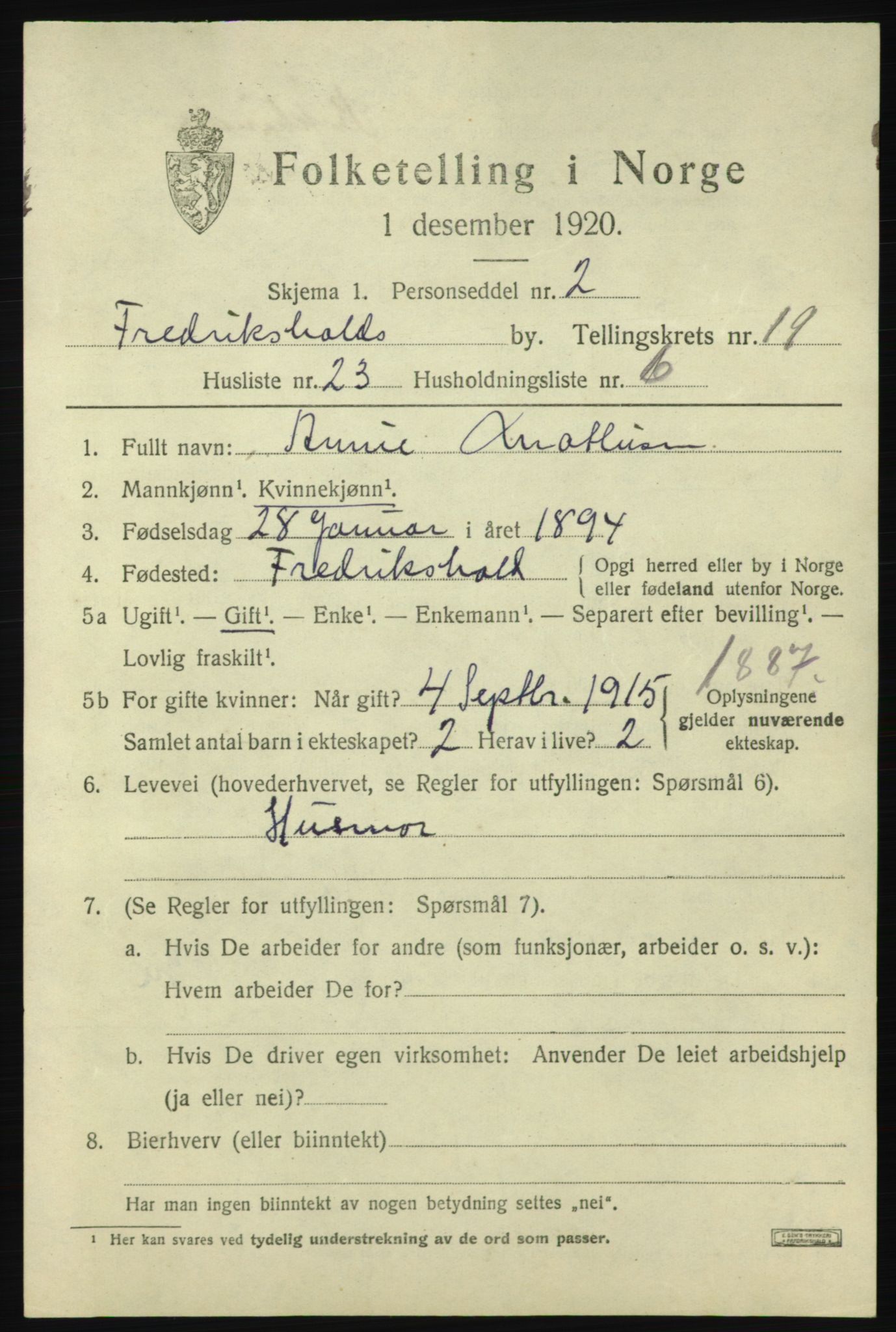 SAO, Folketelling 1920 for 0101 Fredrikshald kjøpstad, 1920, s. 28794
