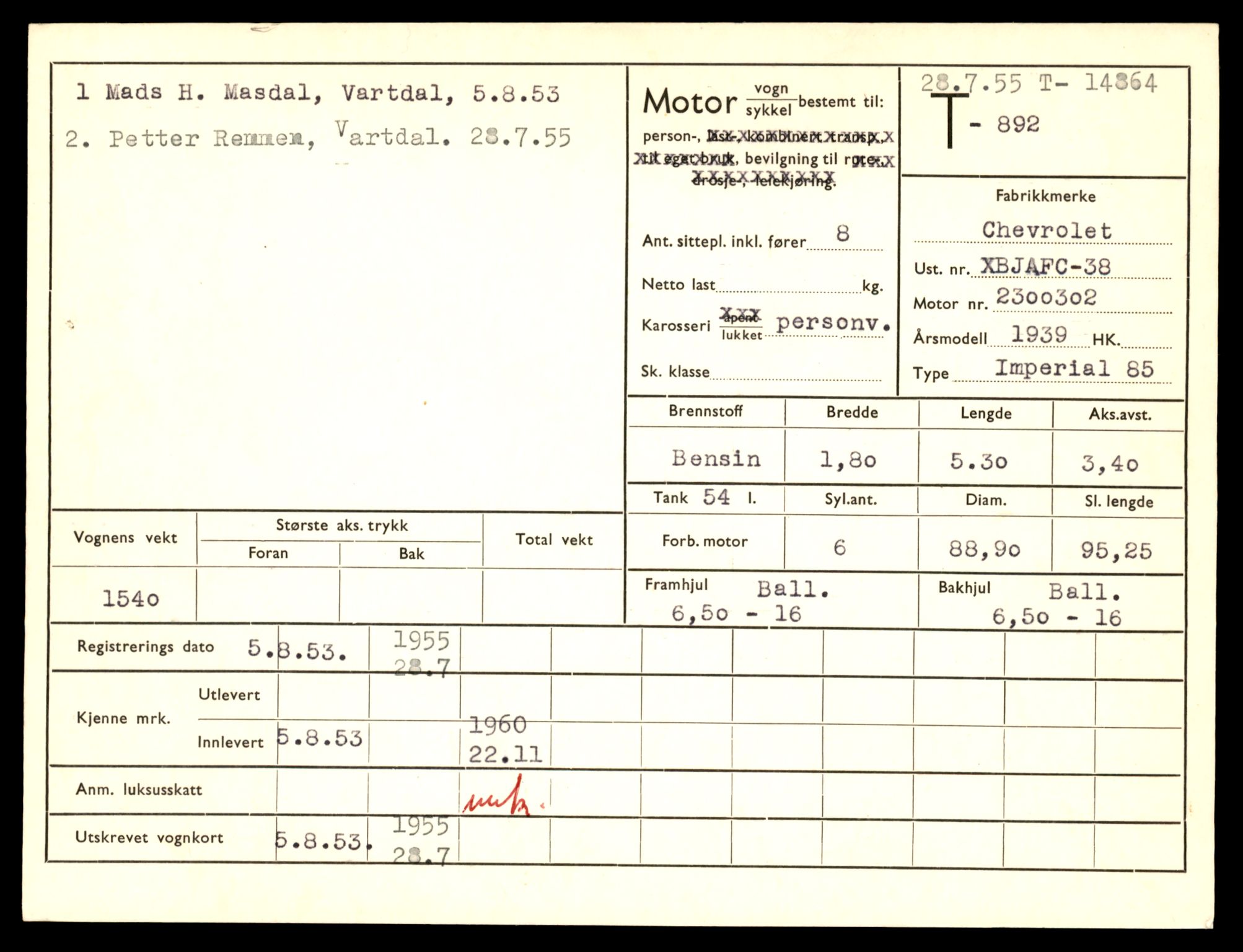 Møre og Romsdal vegkontor - Ålesund trafikkstasjon, AV/SAT-A-4099/F/Fe/L0049: Registreringskort for kjøretøy T 14864 - T 18613, 1927-1998, s. 3