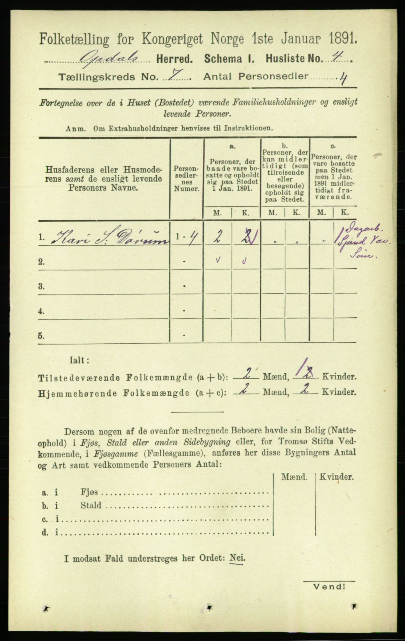 RA, Folketelling 1891 for 1634 Oppdal herred, 1891, s. 3409