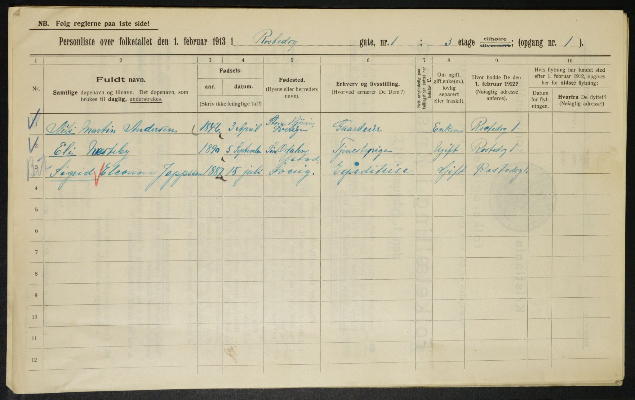 OBA, Kommunal folketelling 1.2.1913 for Kristiania, 1913, s. 84043