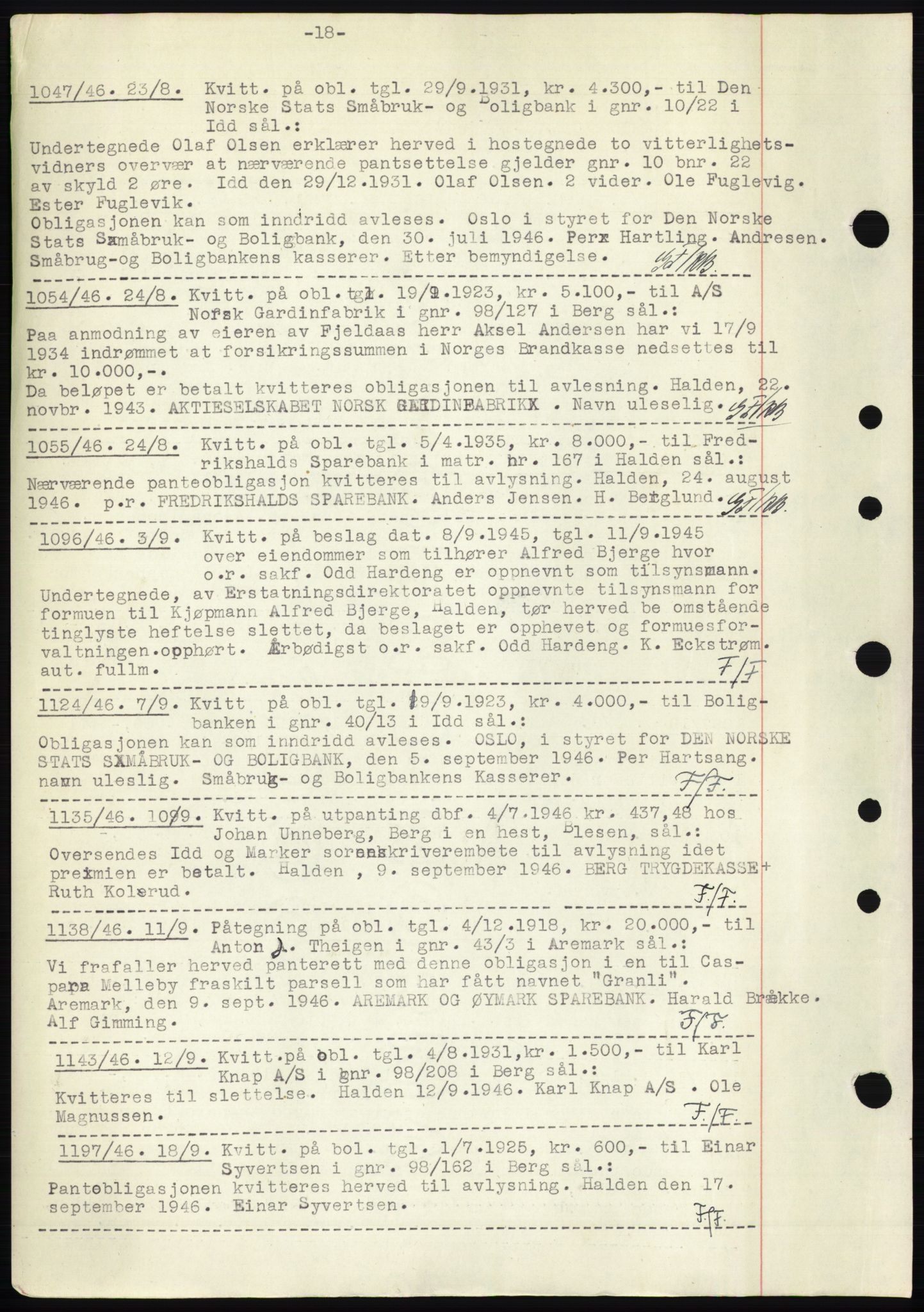 Idd og Marker sorenskriveri, SAO/A-10283/G/Gb/Gbc/L0003: Pantebok nr. B4-9b, 1946-1946, Tingl.dato: 23.08.1946
