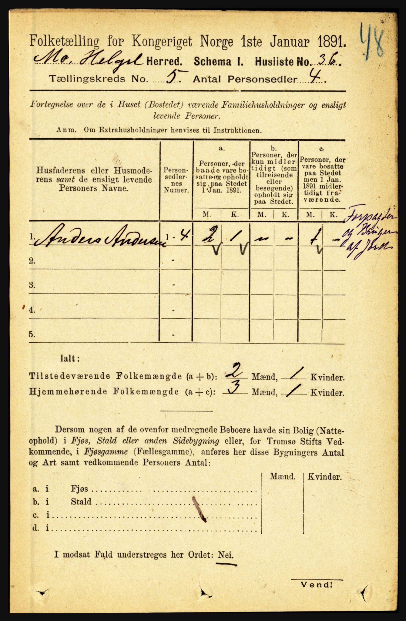 RA, Folketelling 1891 for 1833 Mo herred, 1891, s. 1909