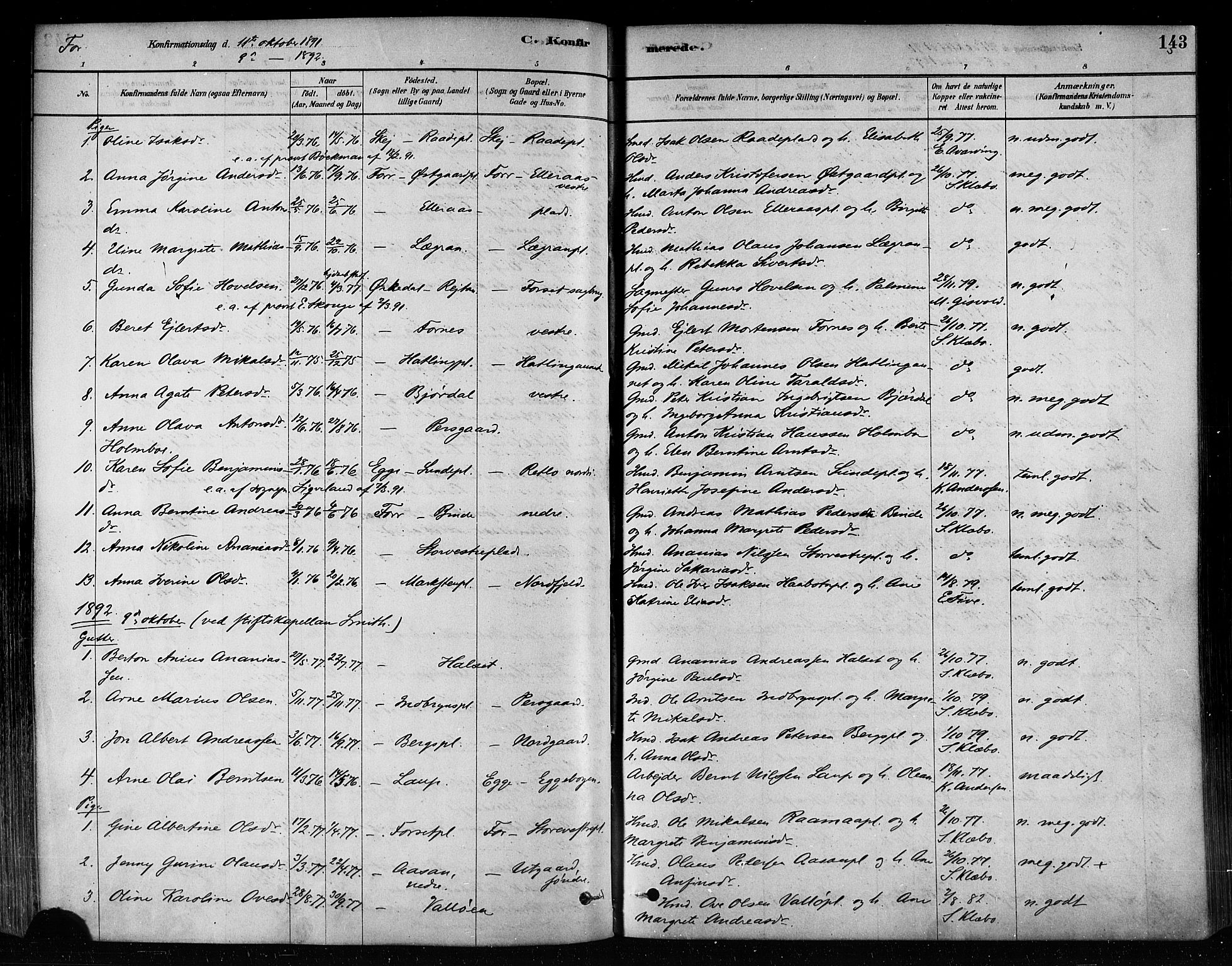 Ministerialprotokoller, klokkerbøker og fødselsregistre - Nord-Trøndelag, SAT/A-1458/746/L0448: Ministerialbok nr. 746A07 /1, 1878-1900, s. 143