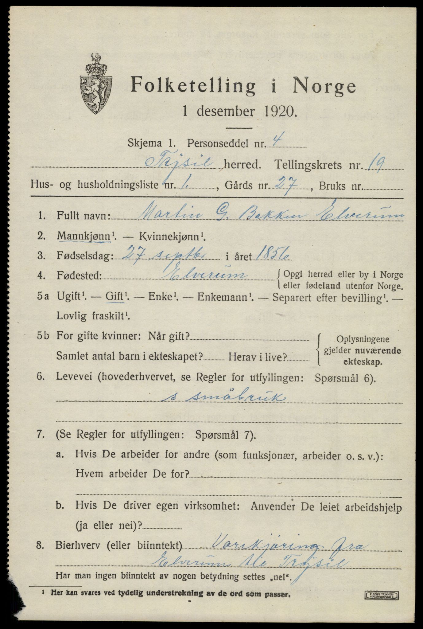 SAH, Folketelling 1920 for 0428 Trysil herred, 1920, s. 12731