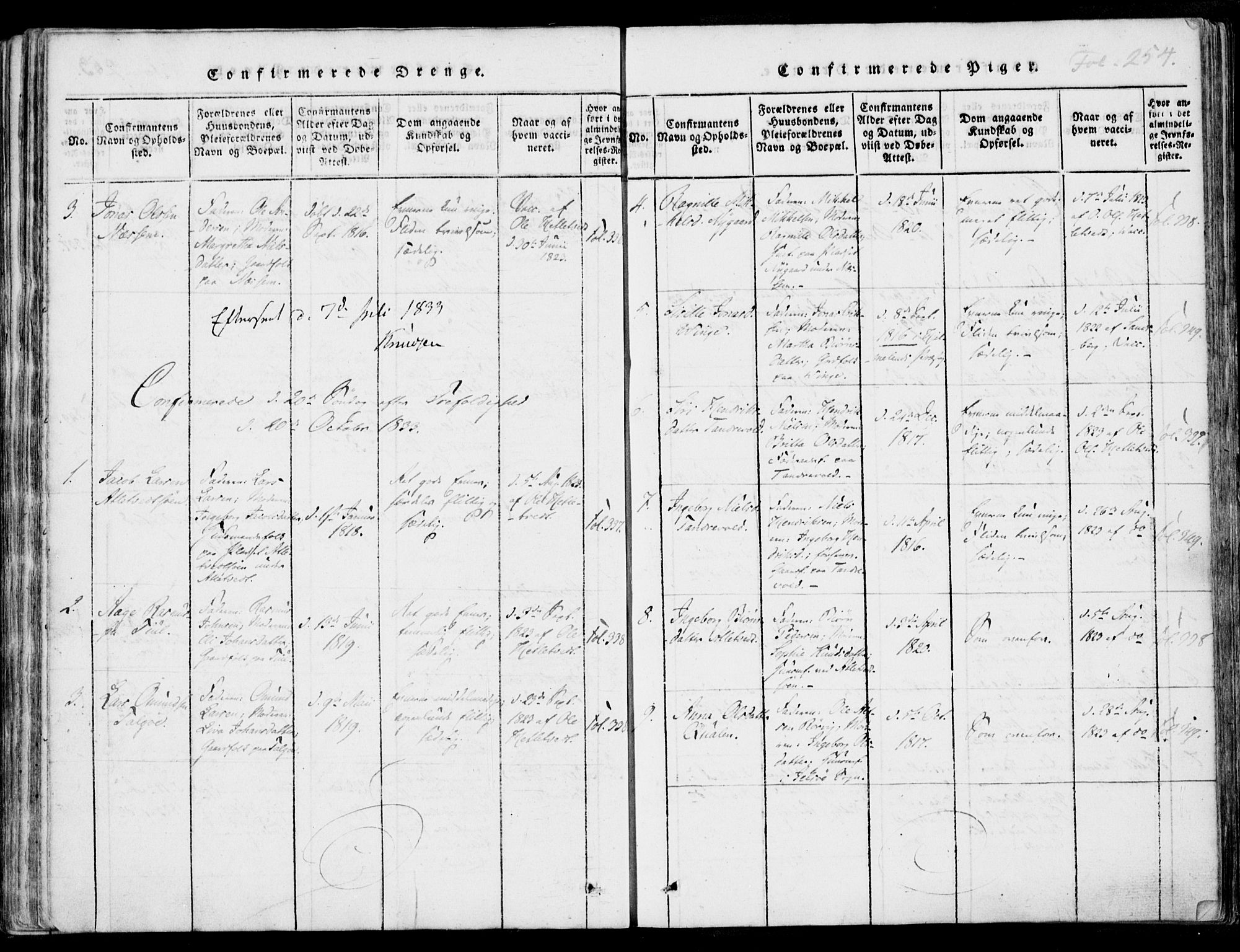 Nedstrand sokneprestkontor, SAST/A-101841/01/IV: Ministerialbok nr. A 7, 1816-1870, s. 254