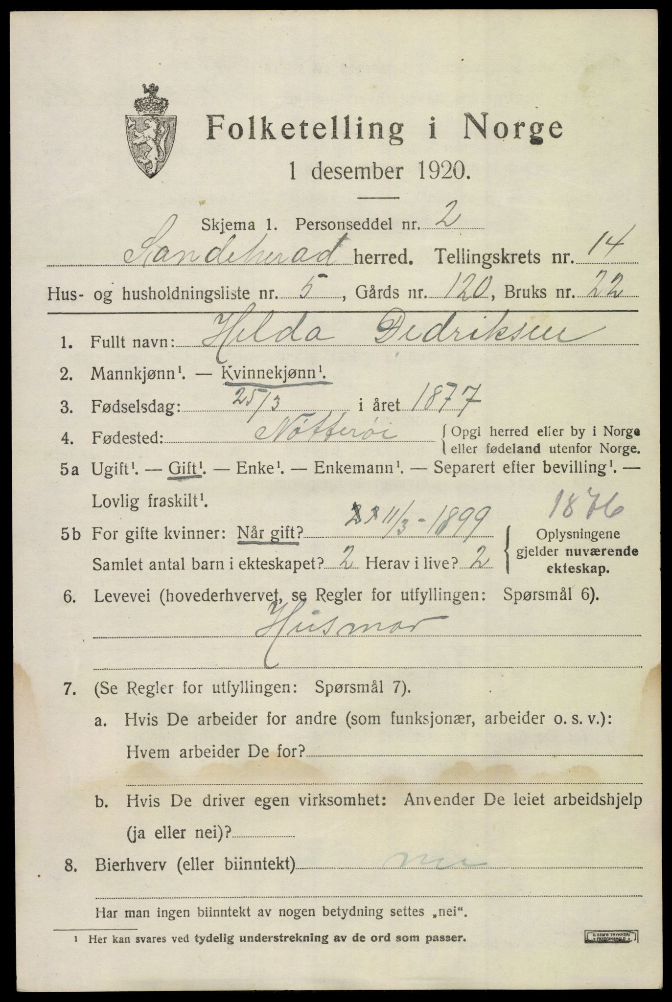 SAKO, Folketelling 1920 for 0724 Sandeherred herred, 1920, s. 20234