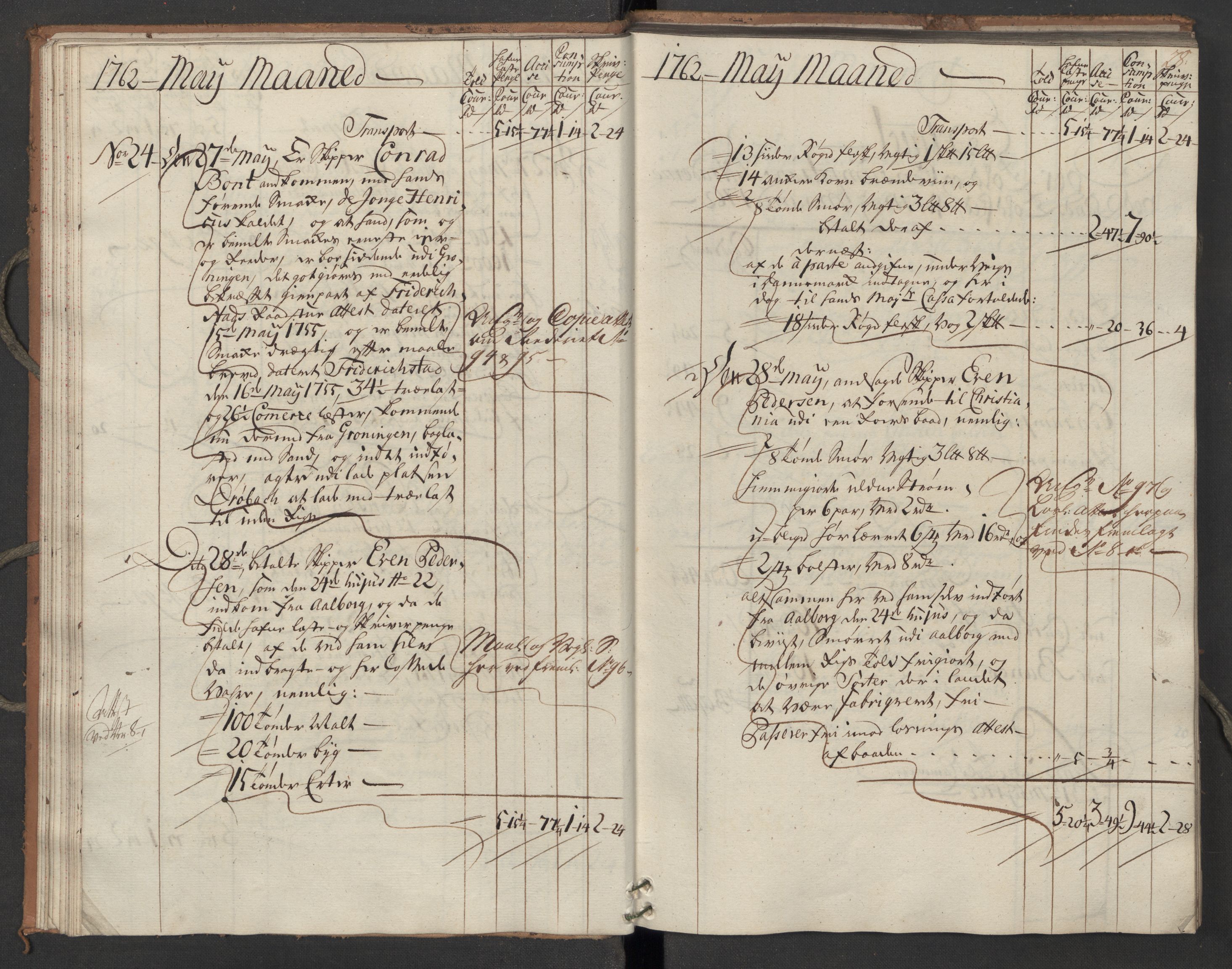 Generaltollkammeret, tollregnskaper, AV/RA-EA-5490/R07/L0022/0001: Tollregnskaper Sand / Inngående hovedtollbok, 1762, s. 27b-28a