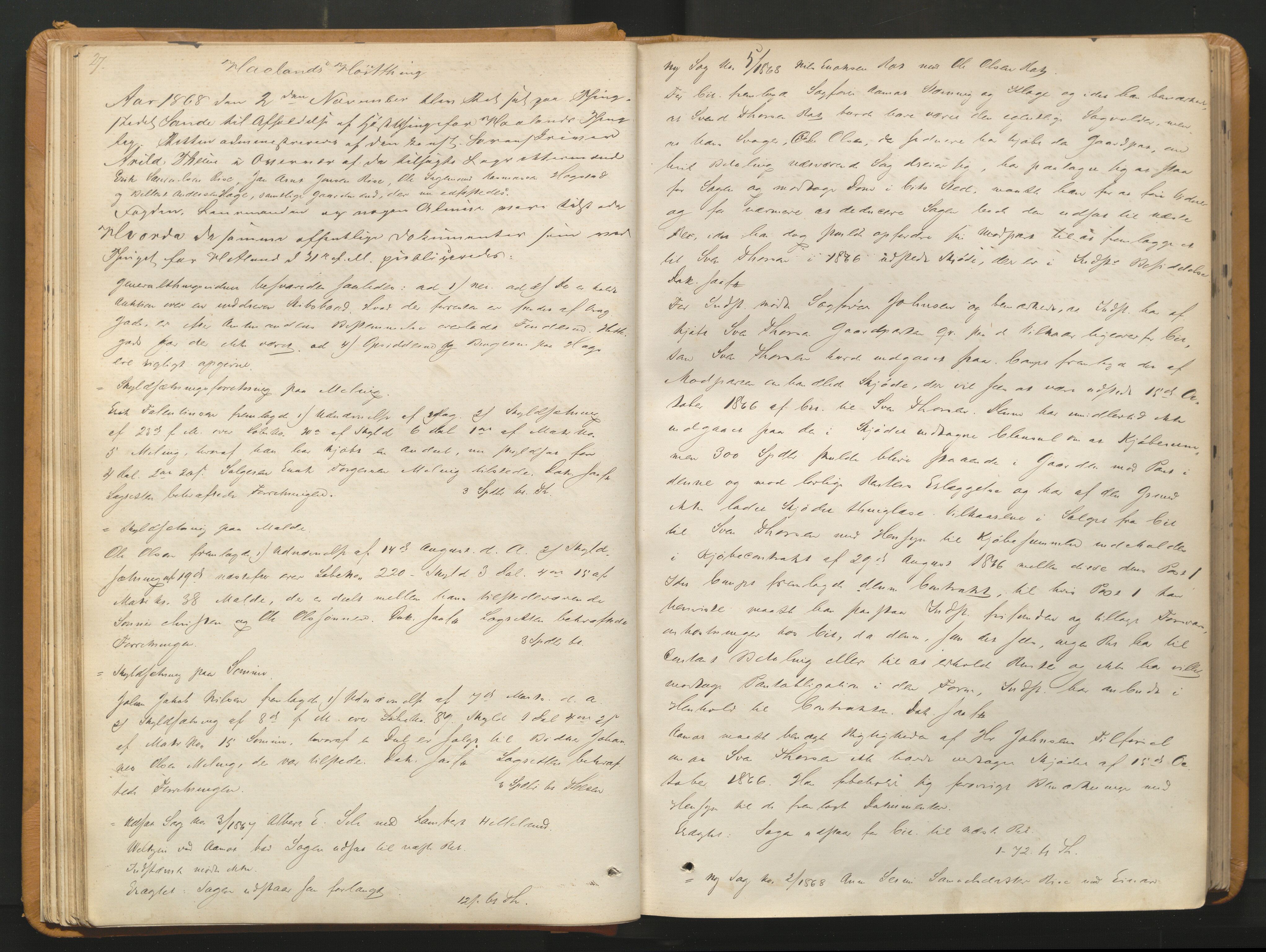 Jæren sorenskriveri, AV/SAST-A-100310/01/3/30/30BA/L0001: TINGBOK 7, 1868-1873, s. 27