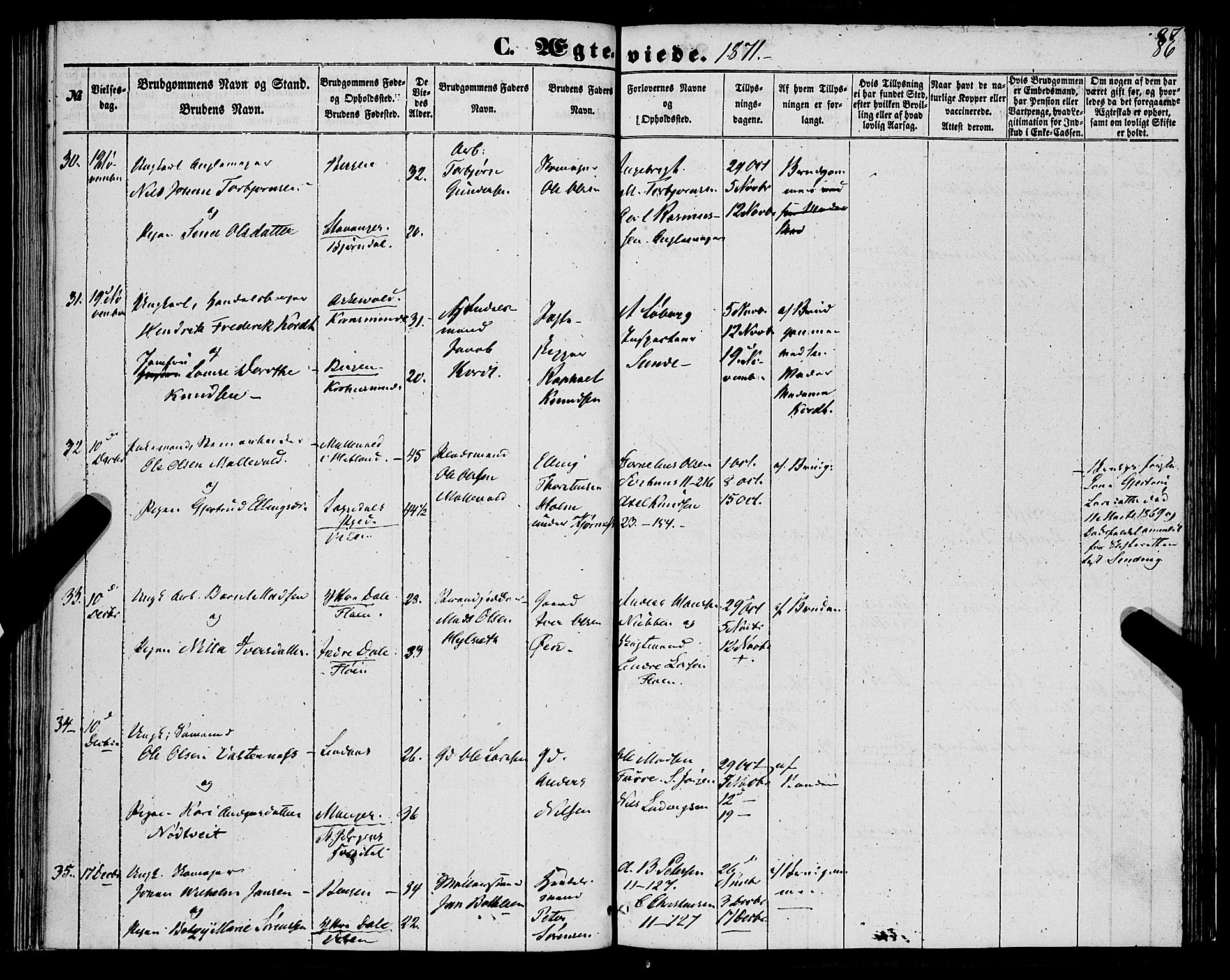 St. Jørgens hospital og Årstad sokneprestembete, AV/SAB-A-99934: Ministerialbok nr. A 9, 1853-1878, s. 86