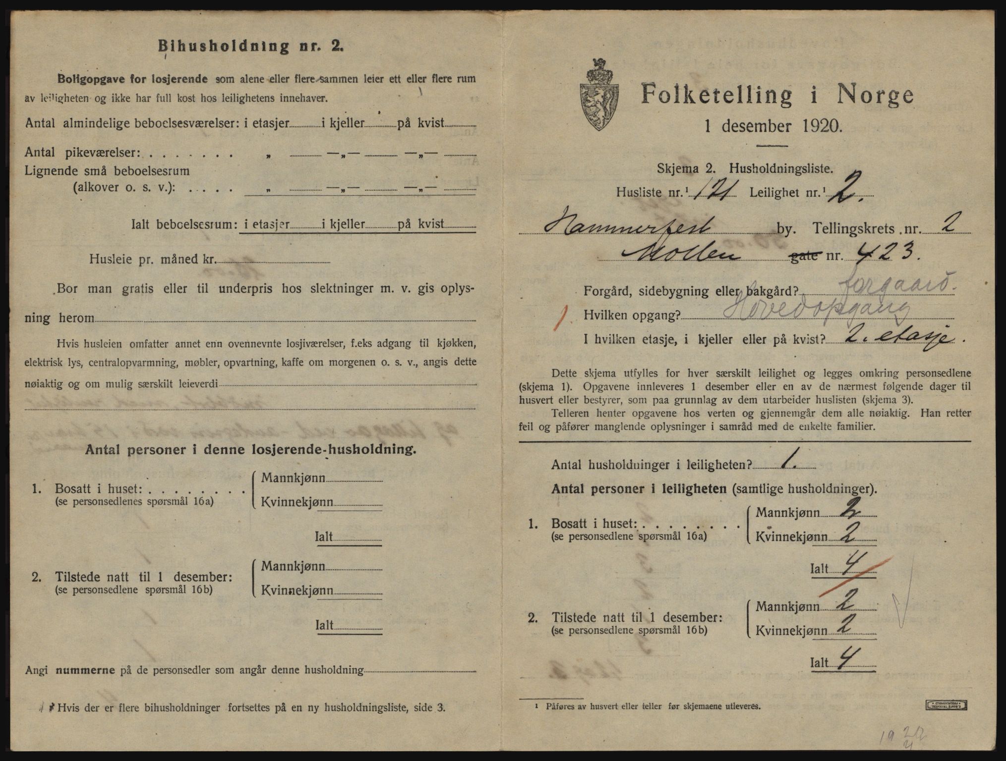 SATØ, Folketelling 1920 for 2001 Hammerfest kjøpstad, 1920, s. 2262