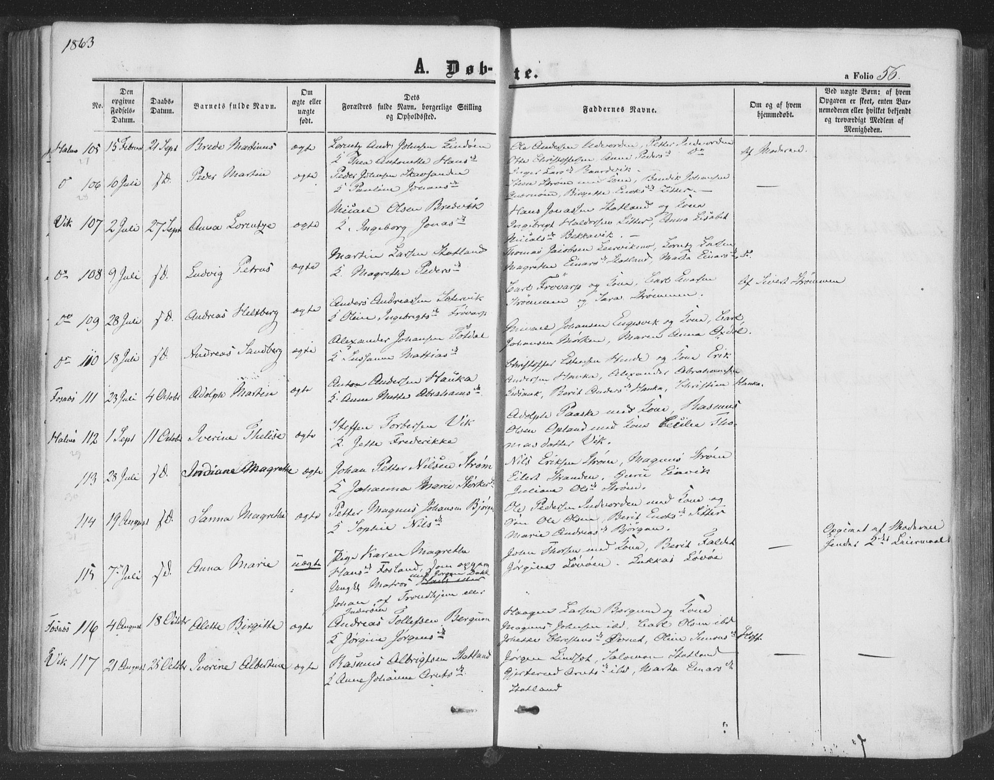 Ministerialprotokoller, klokkerbøker og fødselsregistre - Nord-Trøndelag, SAT/A-1458/773/L0615: Ministerialbok nr. 773A06, 1857-1870, s. 56