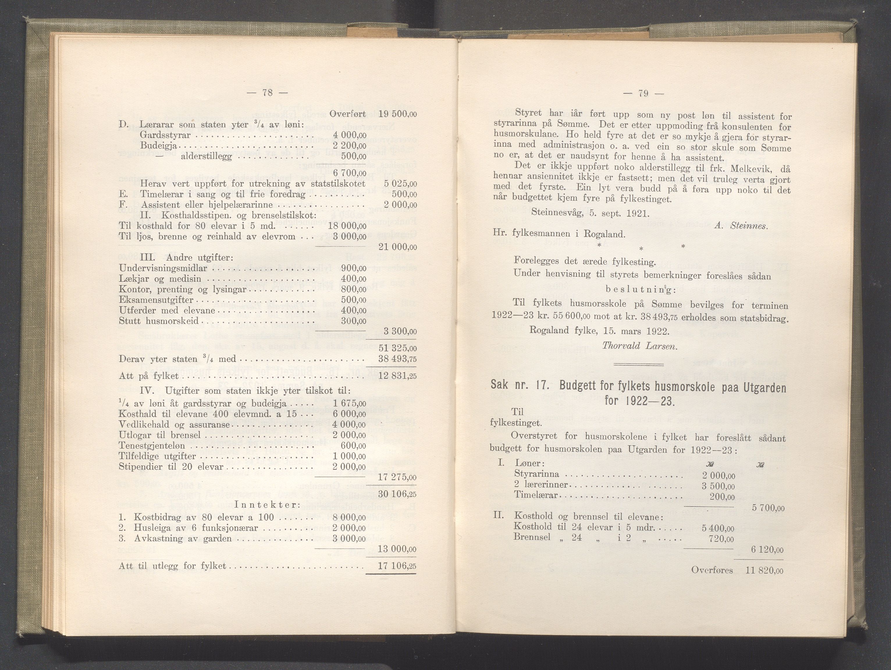 Rogaland fylkeskommune - Fylkesrådmannen , IKAR/A-900/A/Aa/Aaa/L0041: Møtebok , 1922, s. 78-79