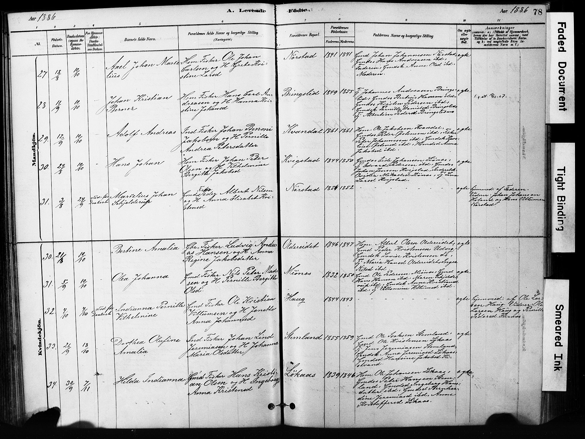 Ministerialprotokoller, klokkerbøker og fødselsregistre - Nordland, AV/SAT-A-1459/852/L0754: Klokkerbok nr. 852C05, 1878-1894, s. 78