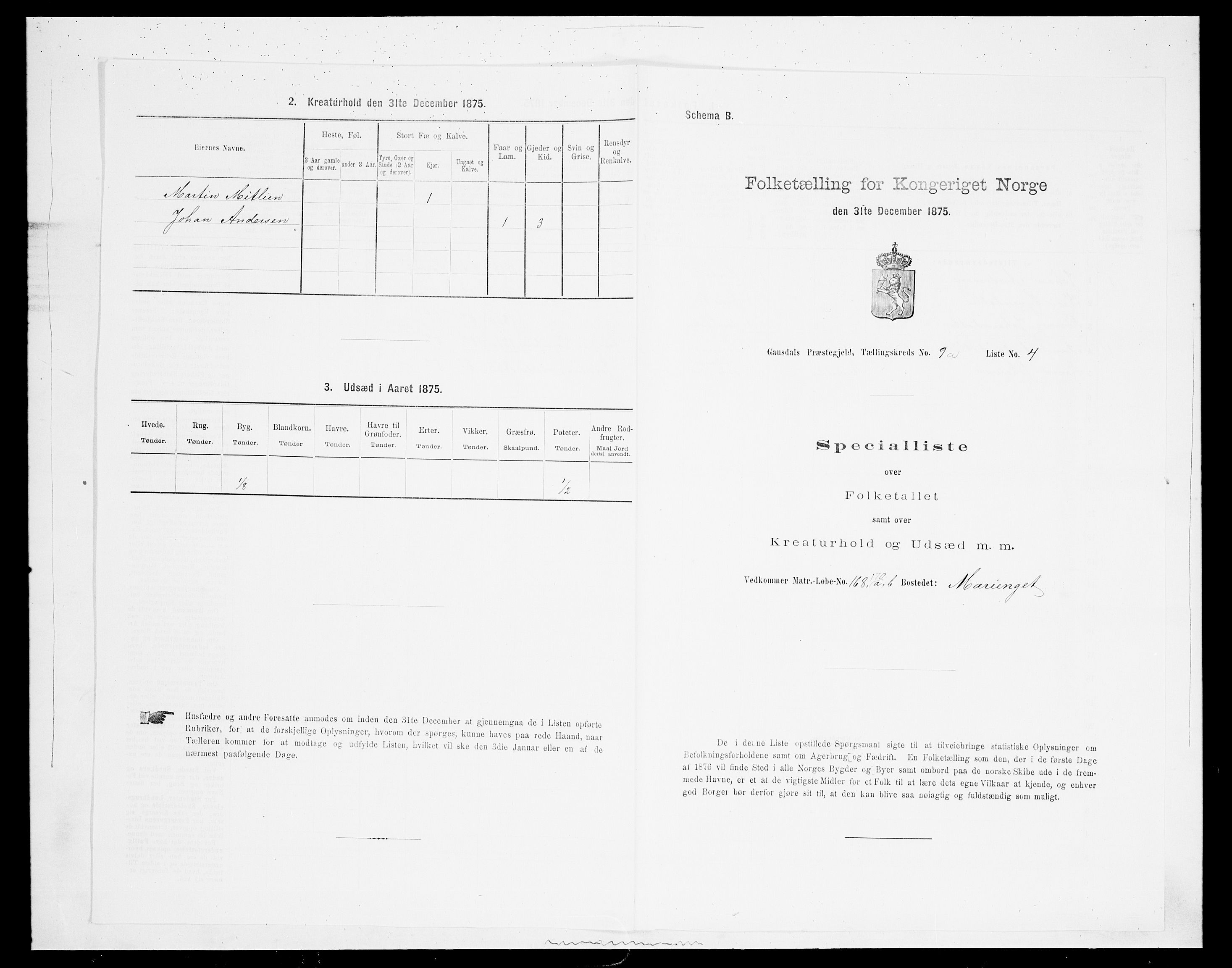 SAH, Folketelling 1875 for 0522P Gausdal prestegjeld, 1875, s. 1522