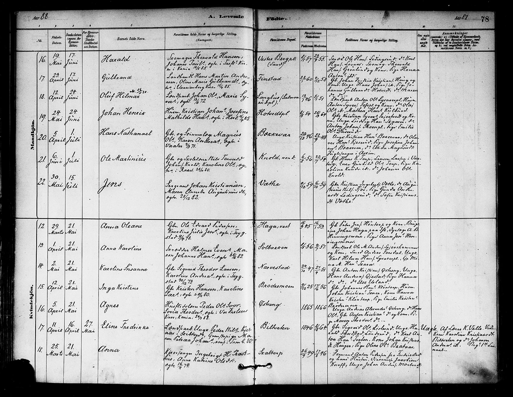 Eidsberg prestekontor Kirkebøker, AV/SAO-A-10905/F/Fa/L0012: Ministerialbok nr. I 12, 1879-1901, s. 78