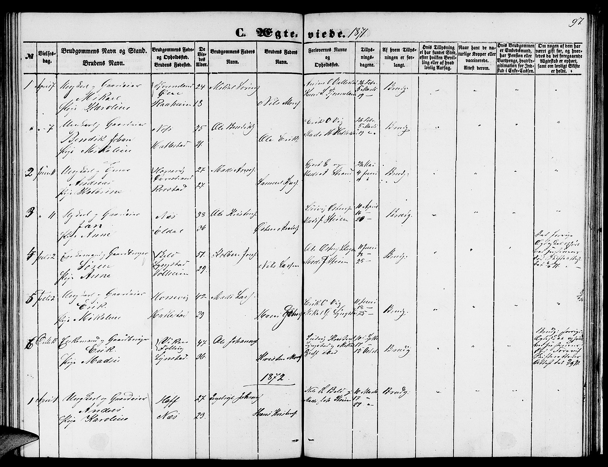 Gaular sokneprestembete, AV/SAB-A-80001/H/Hab: Klokkerbok nr. C 1, 1853-1877, s. 97