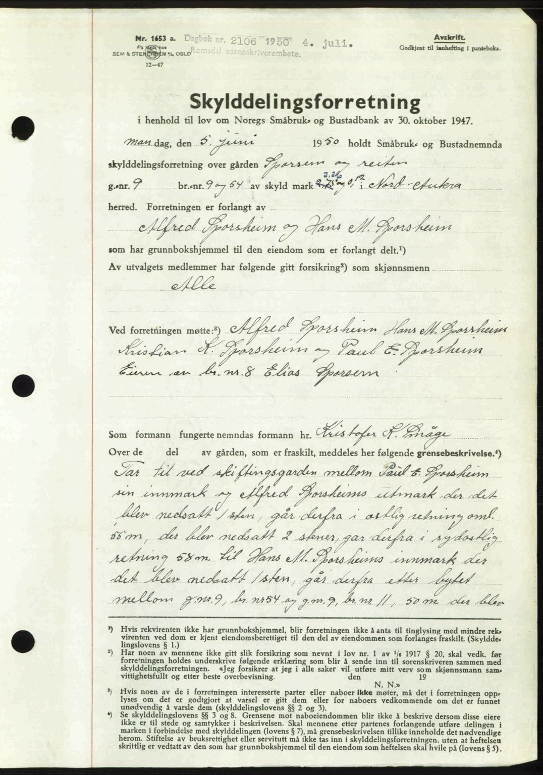 Romsdal sorenskriveri, SAT/A-4149/1/2/2C: Pantebok nr. A33, 1950-1950, Dagboknr: 2106/1950