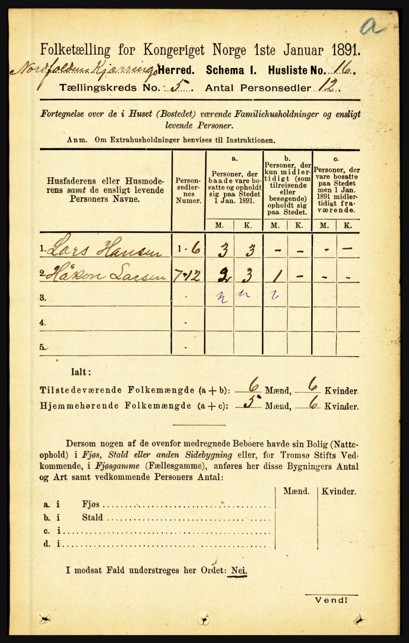 RA, Folketelling 1891 for 1846 Nordfold-Kjerringøy herred, 1891, s. 1142