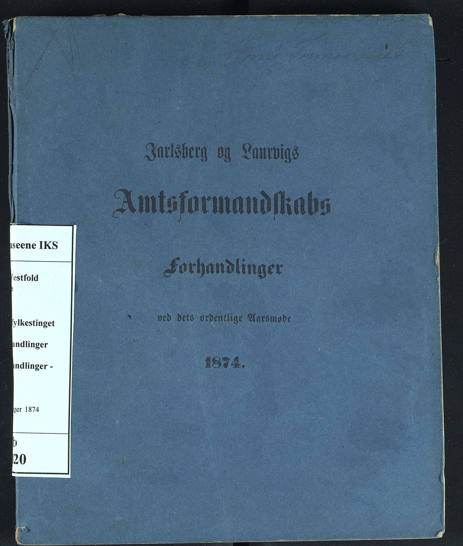 Vestfold fylkeskommune. Fylkestinget, VEMU/A-1315/A/Ab/Abb/L0020: Fylkestingsforhandlinger, 1874