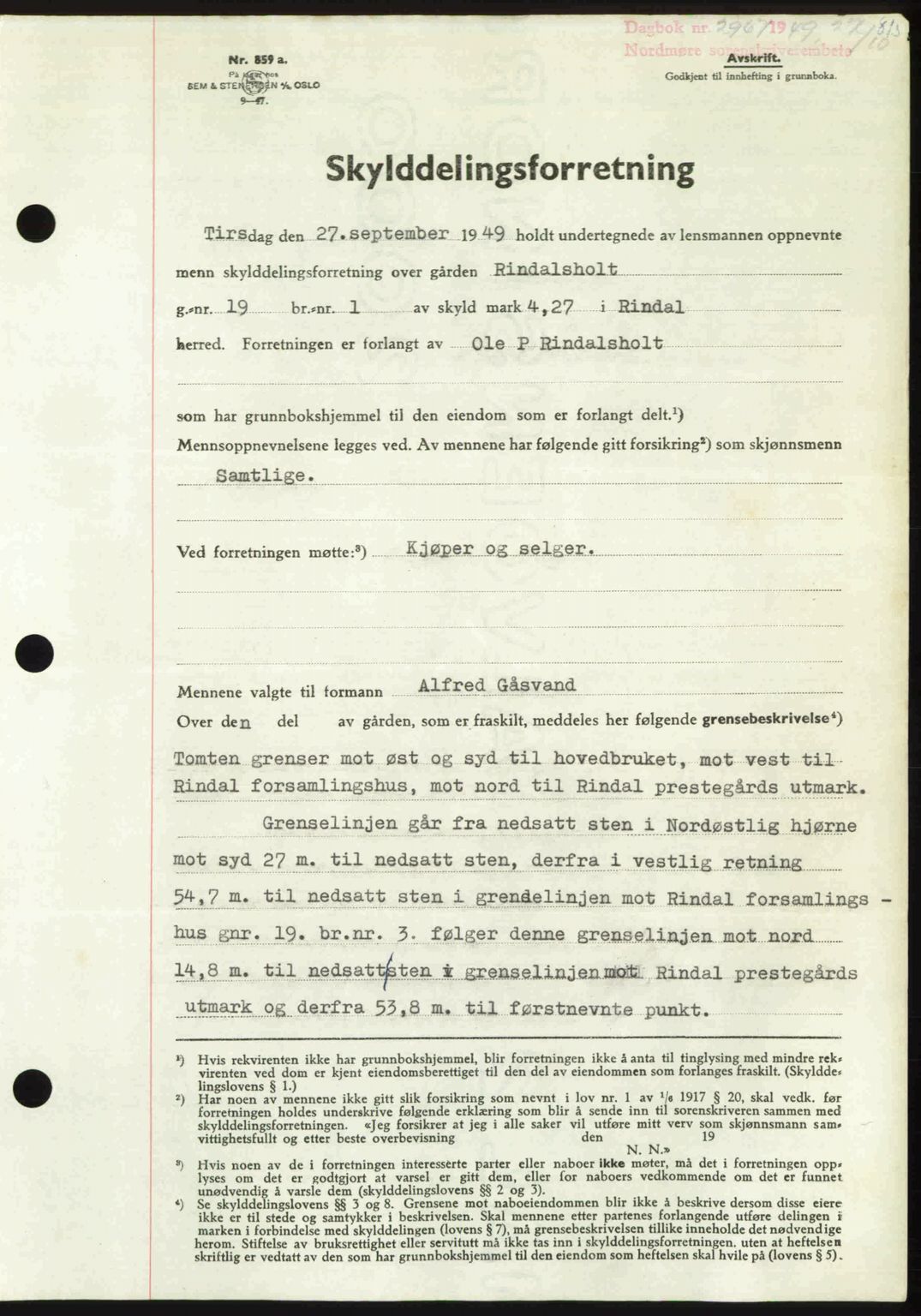 Nordmøre sorenskriveri, AV/SAT-A-4132/1/2/2Ca: Pantebok nr. A112, 1949-1949, Dagboknr: 2967/1949