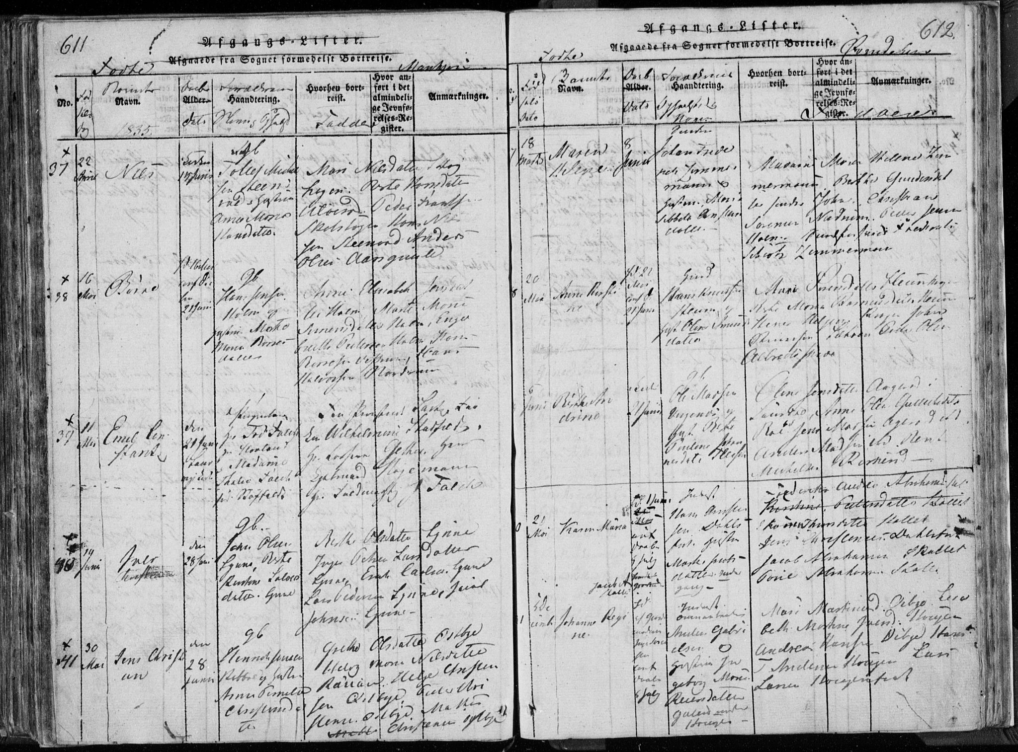 Hedrum kirkebøker, AV/SAKO-A-344/F/Fa/L0004: Ministerialbok nr. I 4, 1817-1835, s. 611-612