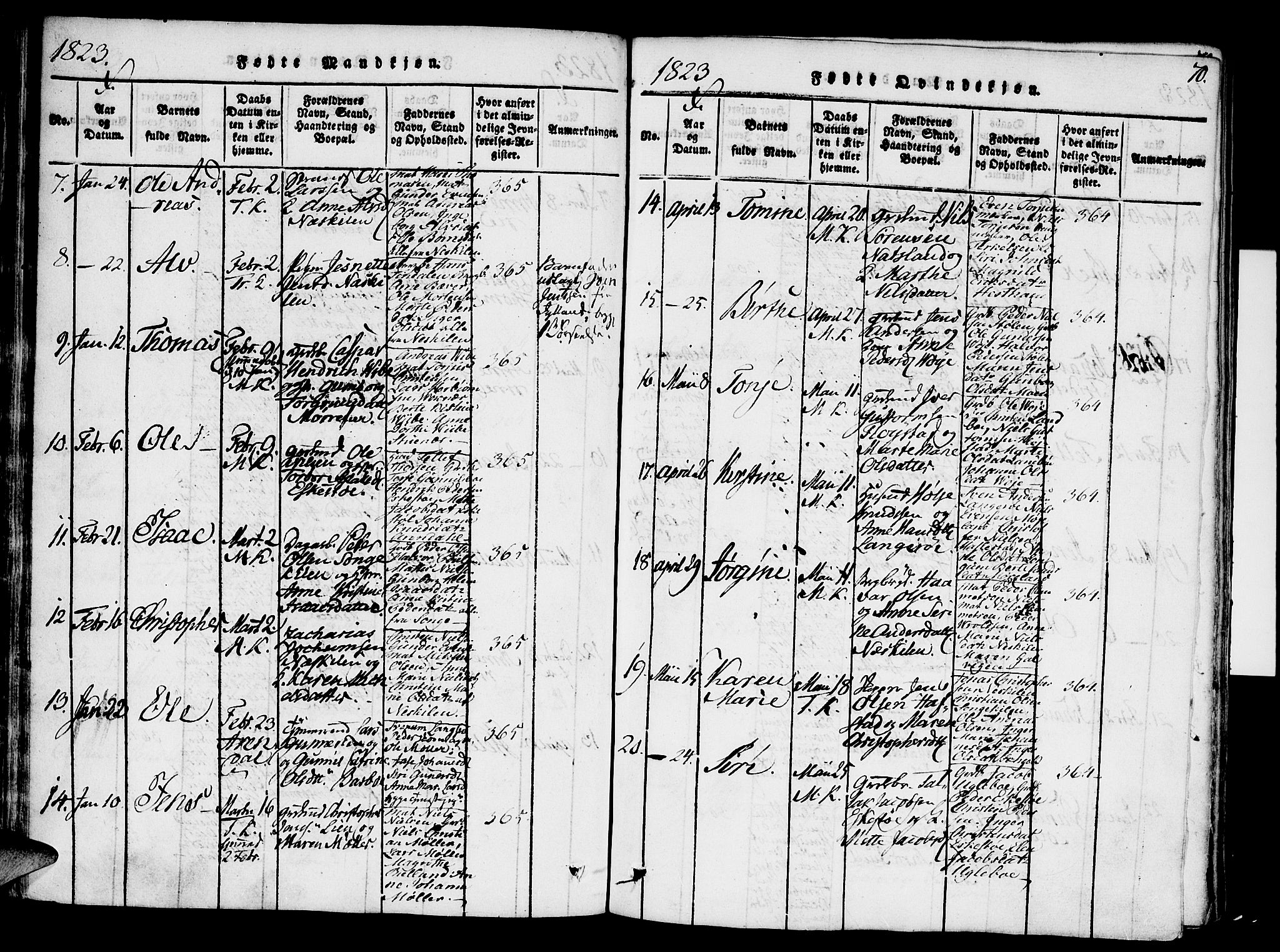 Austre Moland sokneprestkontor, AV/SAK-1111-0001/F/Fa/Faa/L0004: Ministerialbok nr. A 4, 1816-1824, s. 70