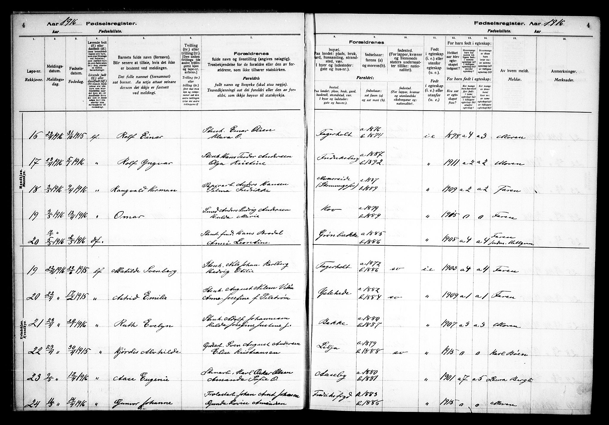 Idd prestekontor Kirkebøker, AV/SAO-A-10911/J/Ja/L0001: Fødselsregister nr. I 1, 1916-1937, s. 4