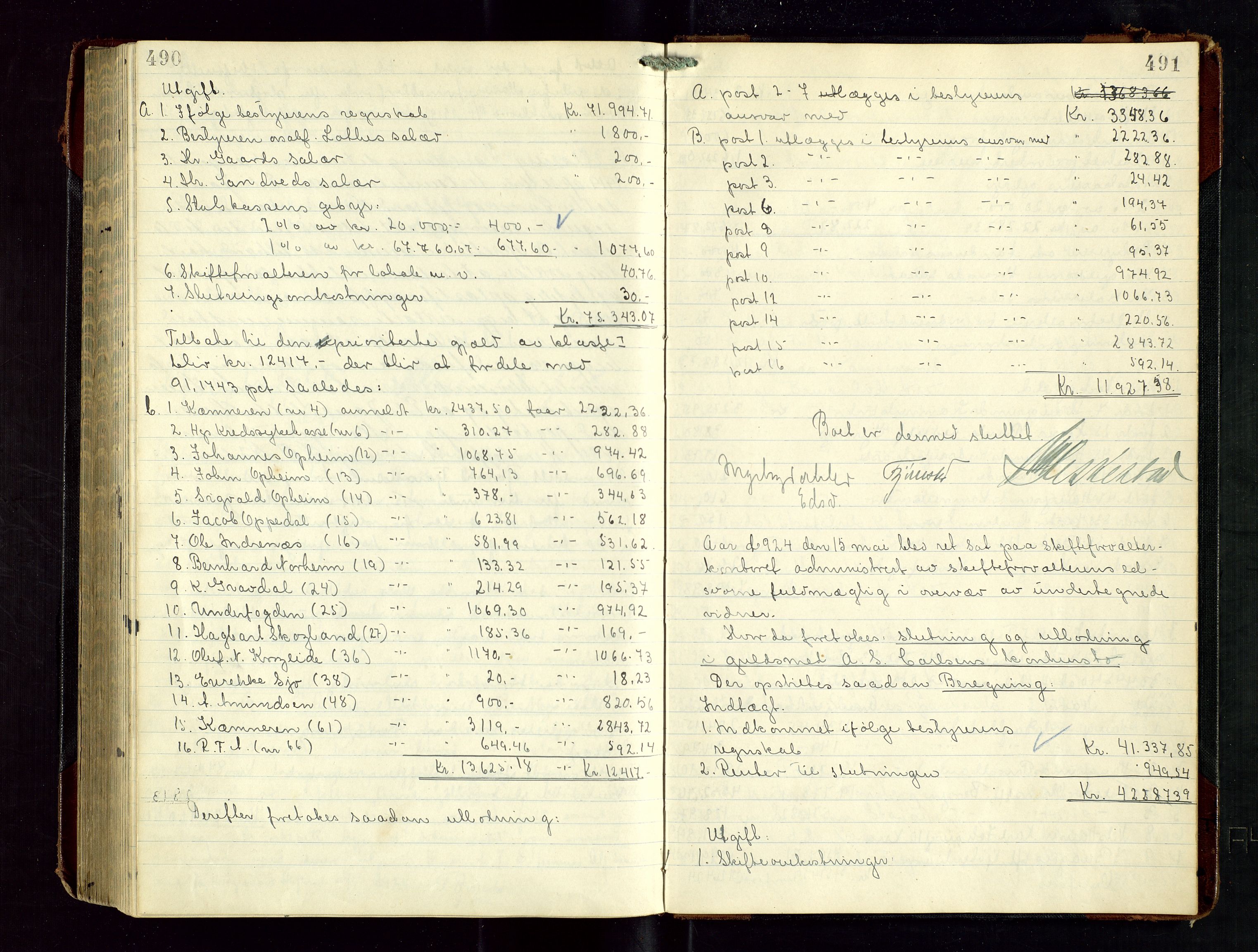 Haugesund tingrett, AV/SAST-A-101415/01/IV/IVD/L0003: Skifteutlodningsprotokoll, med register, 1915-1924, s. 490-491