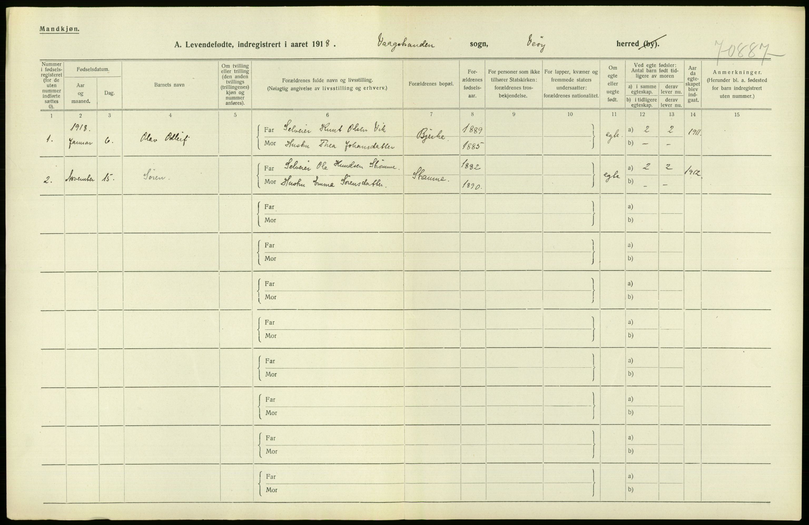 Statistisk sentralbyrå, Sosiodemografiske emner, Befolkning, RA/S-2228/D/Df/Dfb/Dfbh/L0043: Møre fylke: Levendefødte menn og kvinner. Bygder., 1918, s. 698