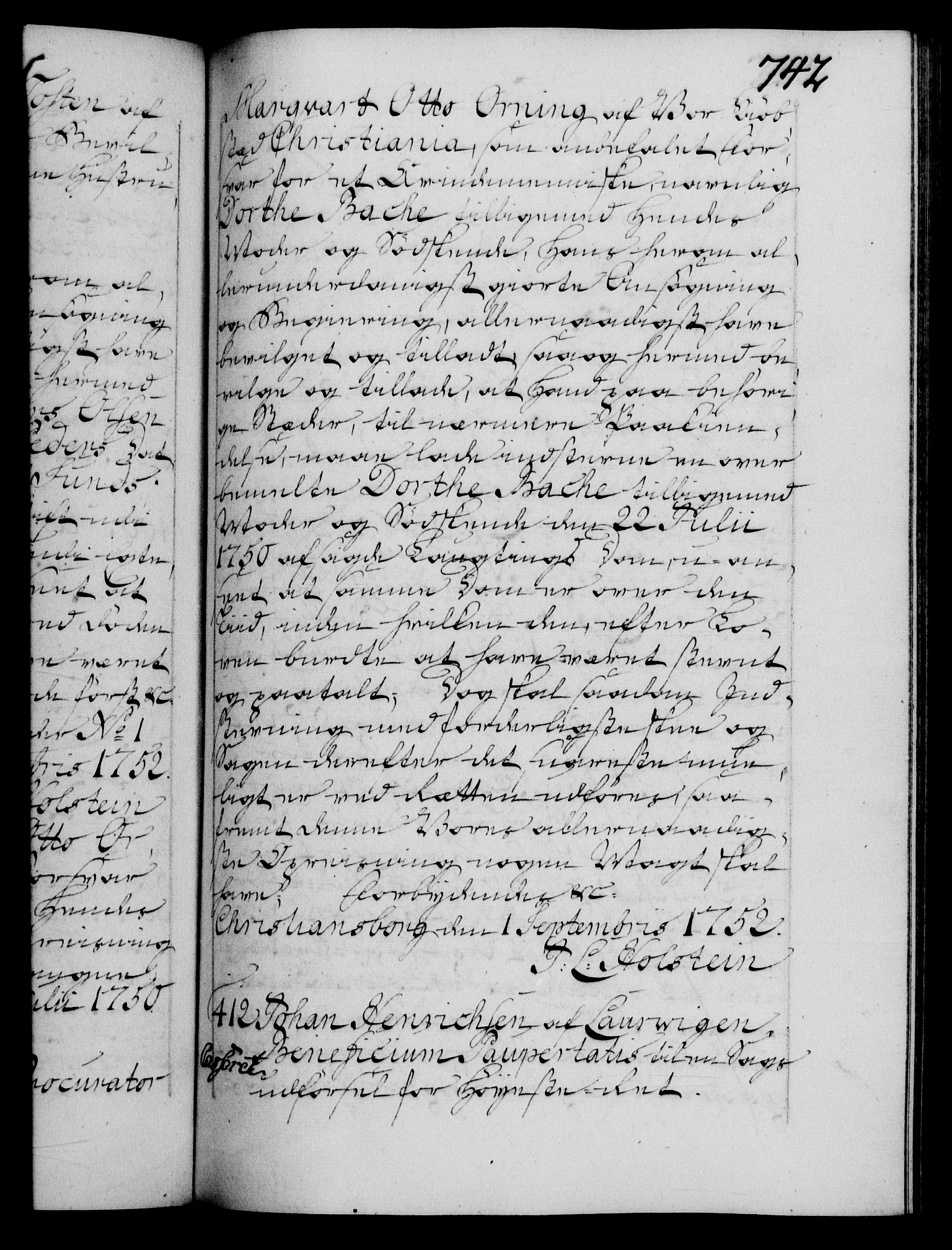Danske Kanselli 1572-1799, RA/EA-3023/F/Fc/Fca/Fcaa/L0037: Norske registre, 1751-1752, s. 742a