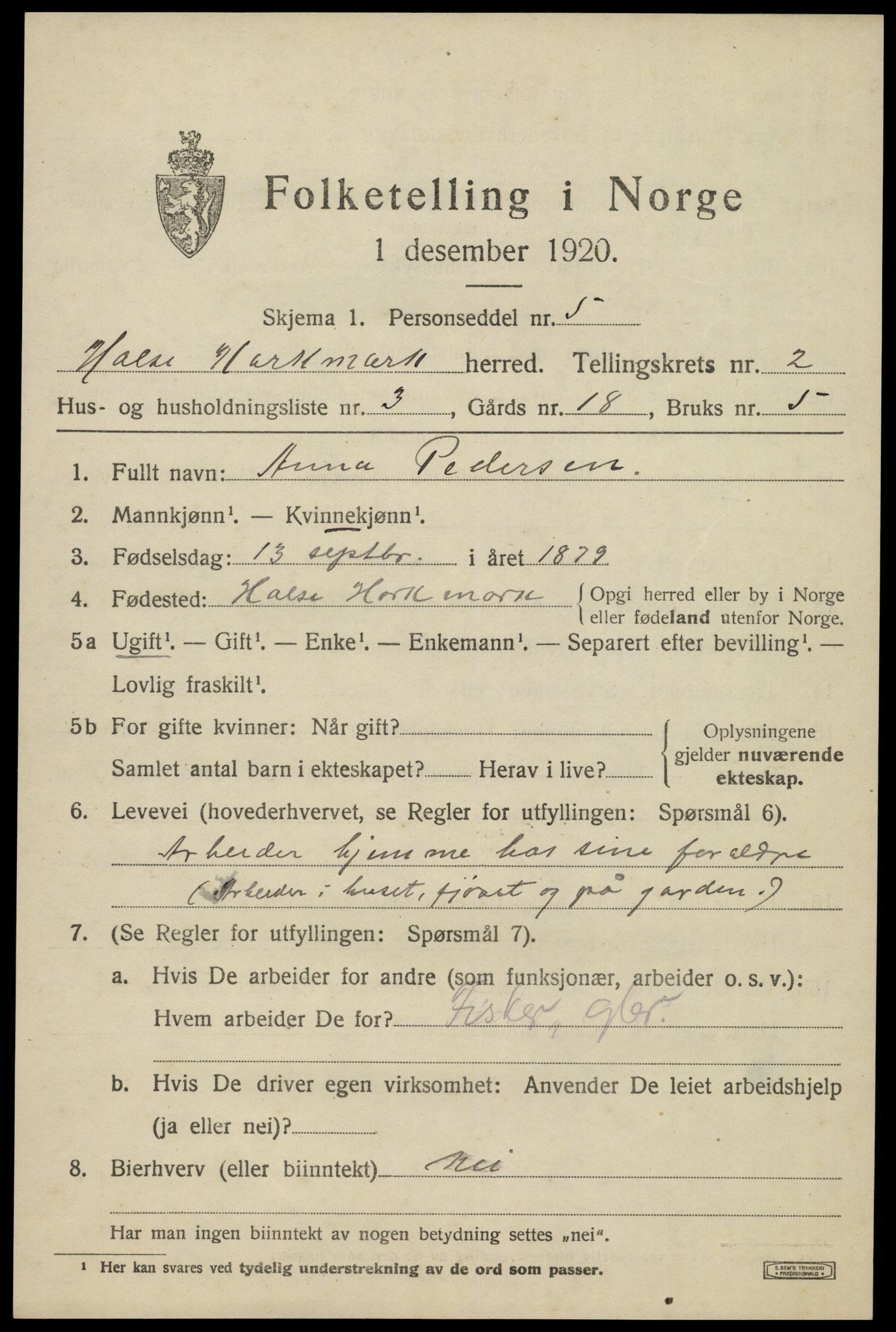 SAK, Folketelling 1920 for 1019 Halse og Harkmark herred, 1920, s. 2057