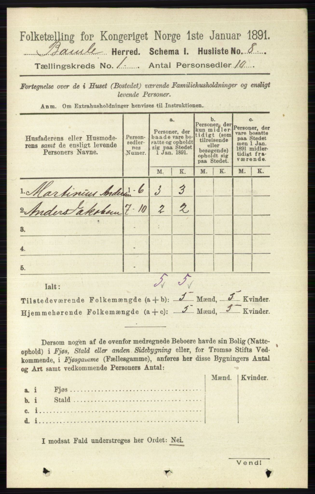 RA, Folketelling 1891 for 0814 Bamble herred, 1891, s. 41