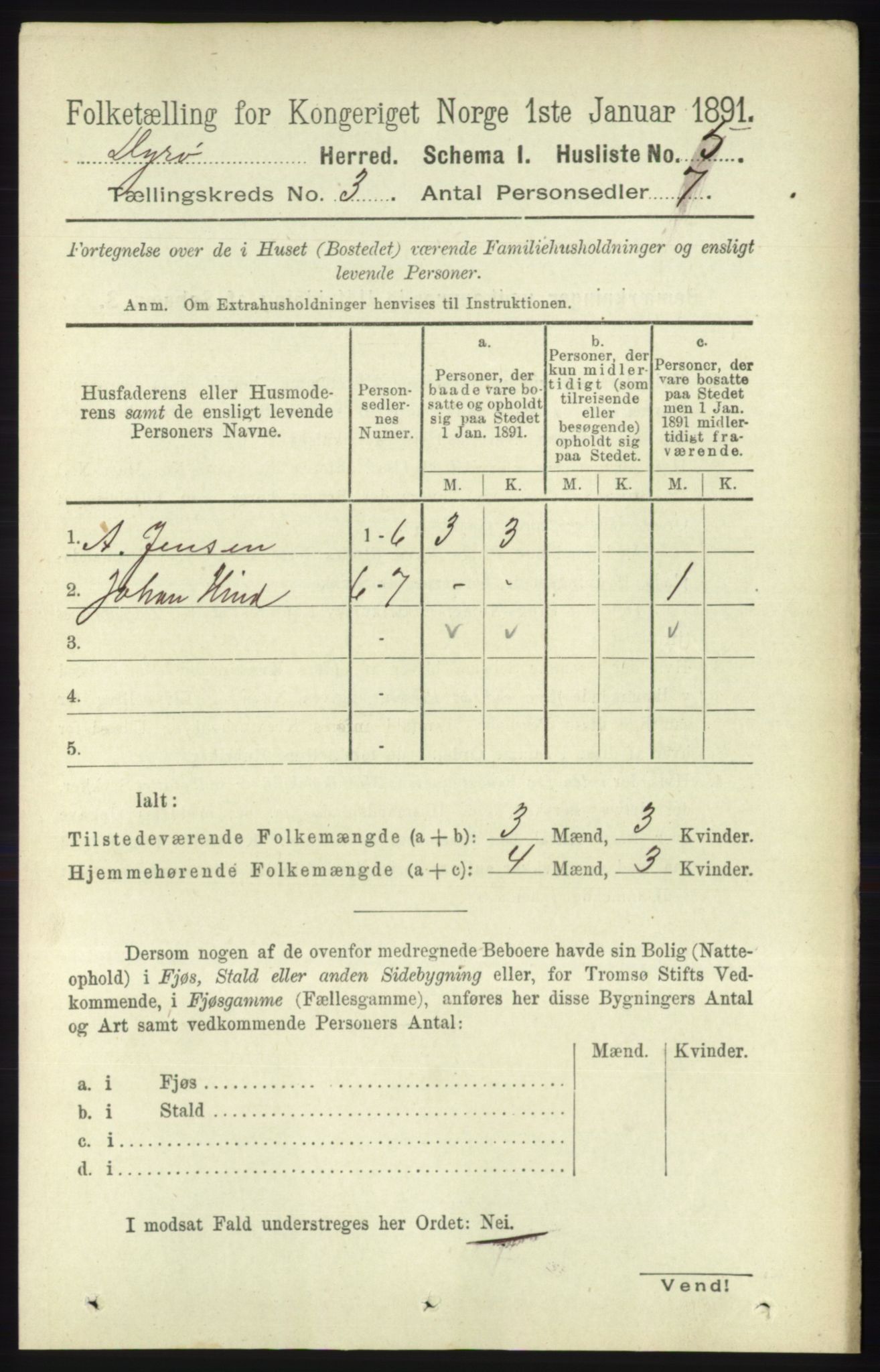 RA, Folketelling 1891 for 1926 Dyrøy herred, 1891, s. 1109