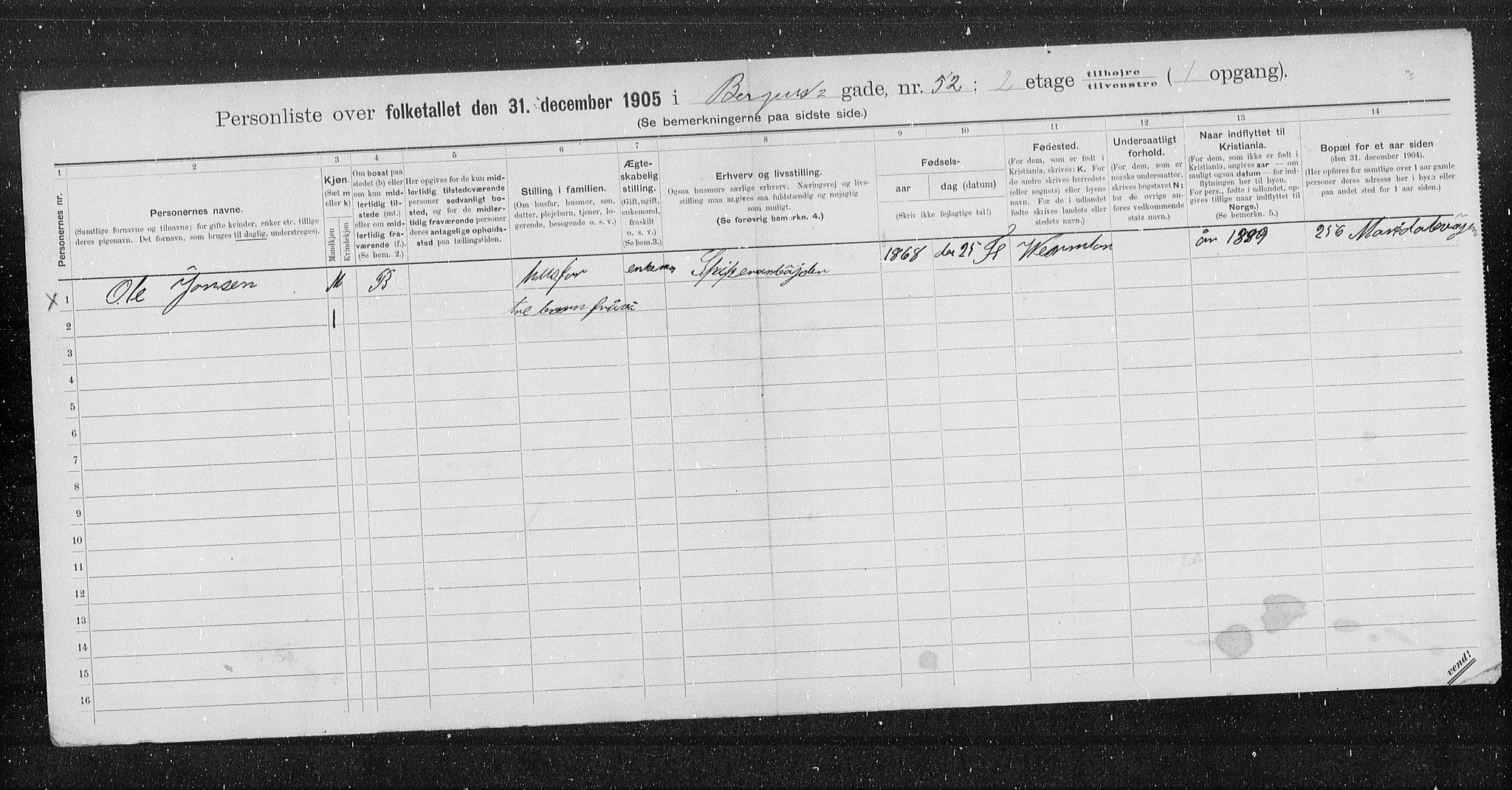 OBA, Kommunal folketelling 31.12.1905 for Kristiania kjøpstad, 1905, s. 2047