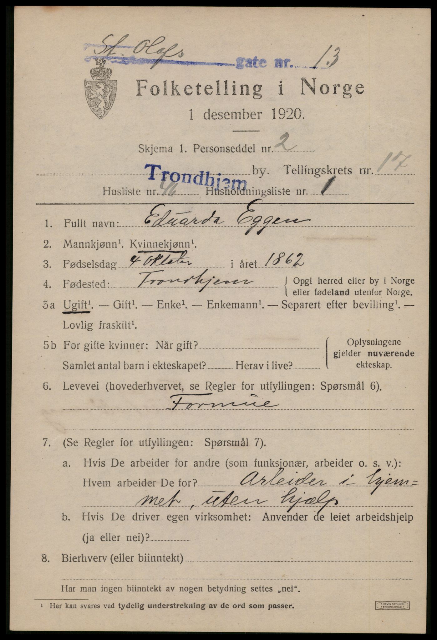 SAT, Folketelling 1920 for 1601 Trondheim kjøpstad, 1920, s. 56306